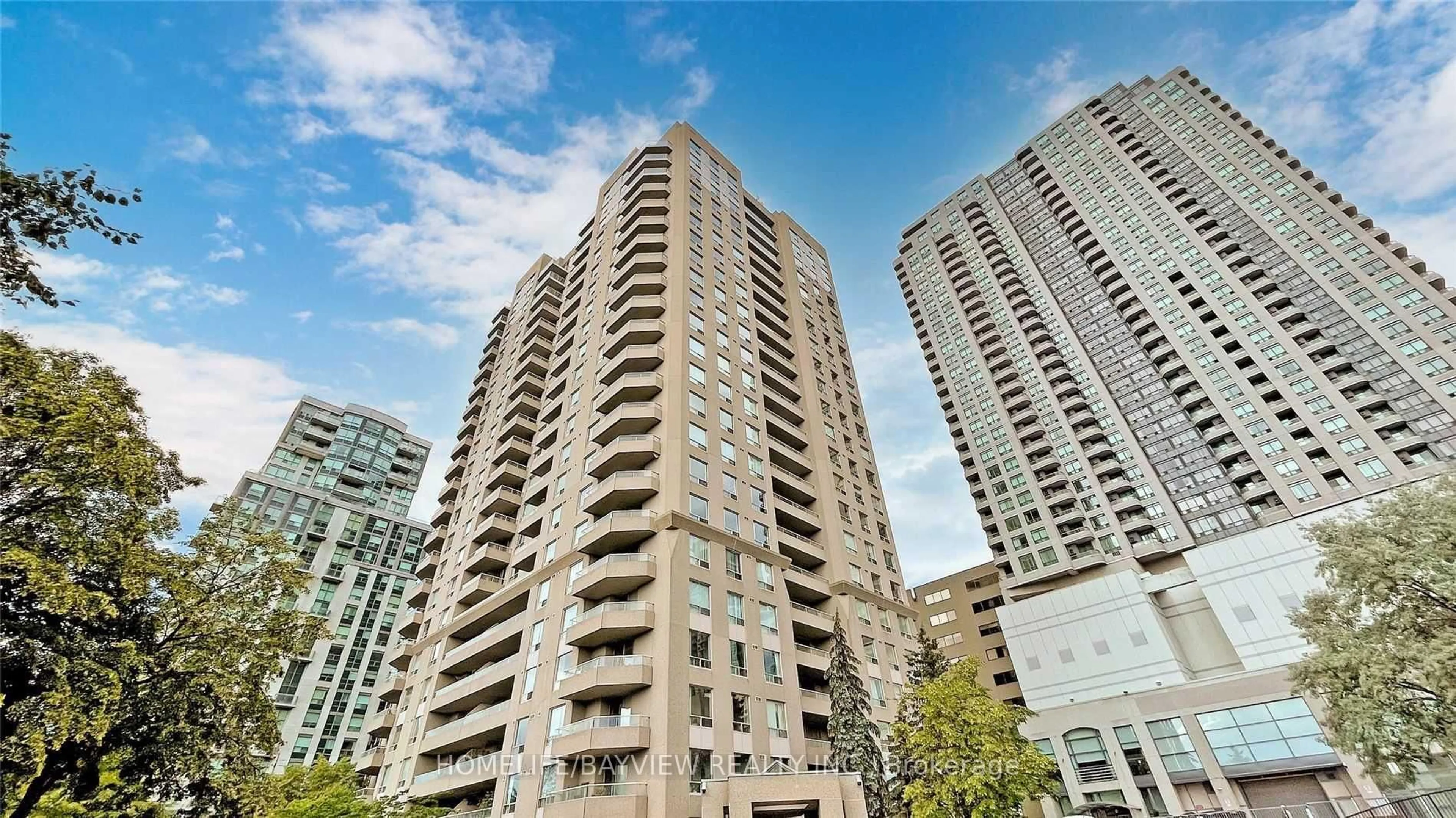 Patio, city buildings view from balcony for 18 Hillcrest Ave #1708, Toronto Ontario M2N 6T5