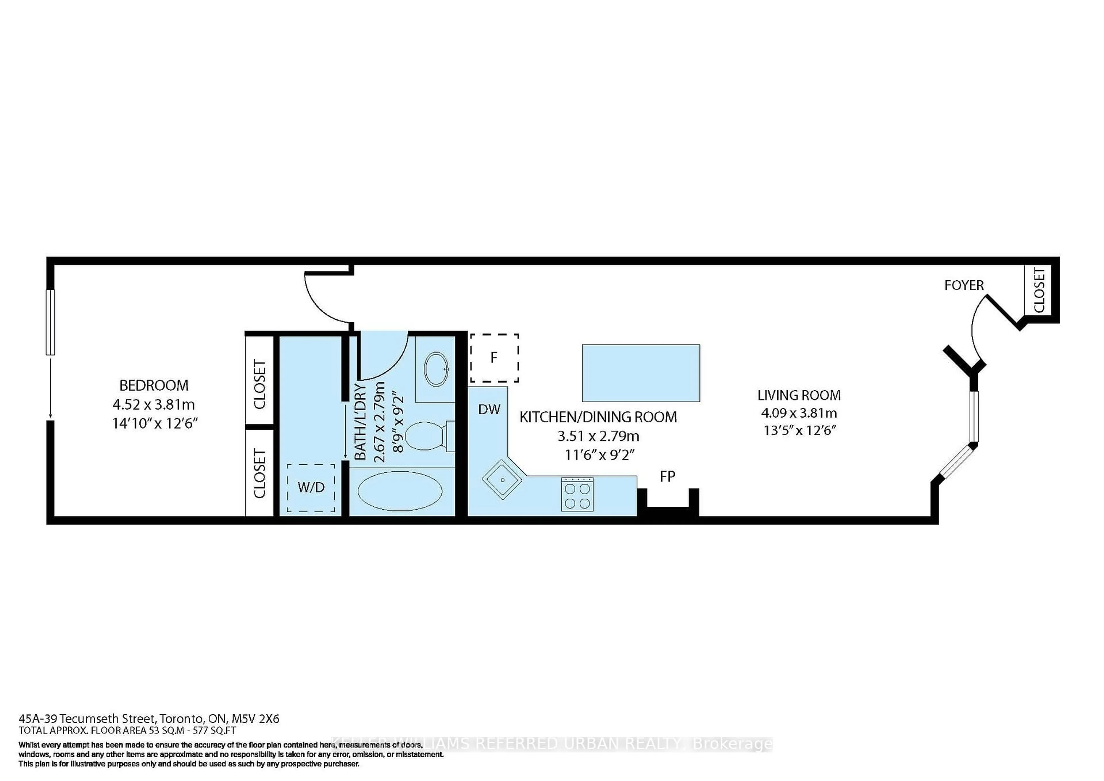 Floor plan for 39 Tecumseth St #45A, Toronto Ontario M5V 2X6
