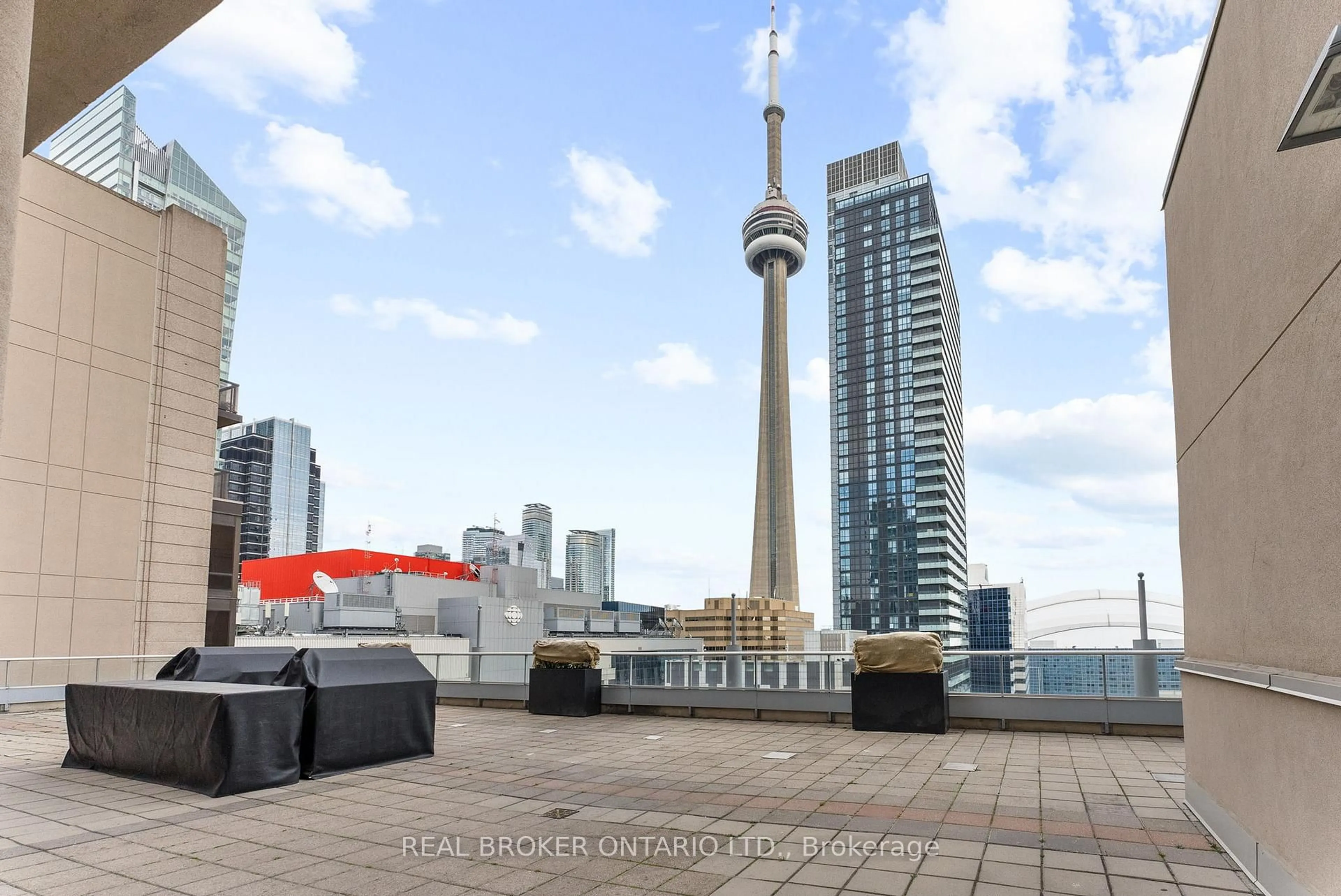 Patio, city buildings view from balcony for 250 Wellington St #1227, Toronto Ontario M5V 3P6