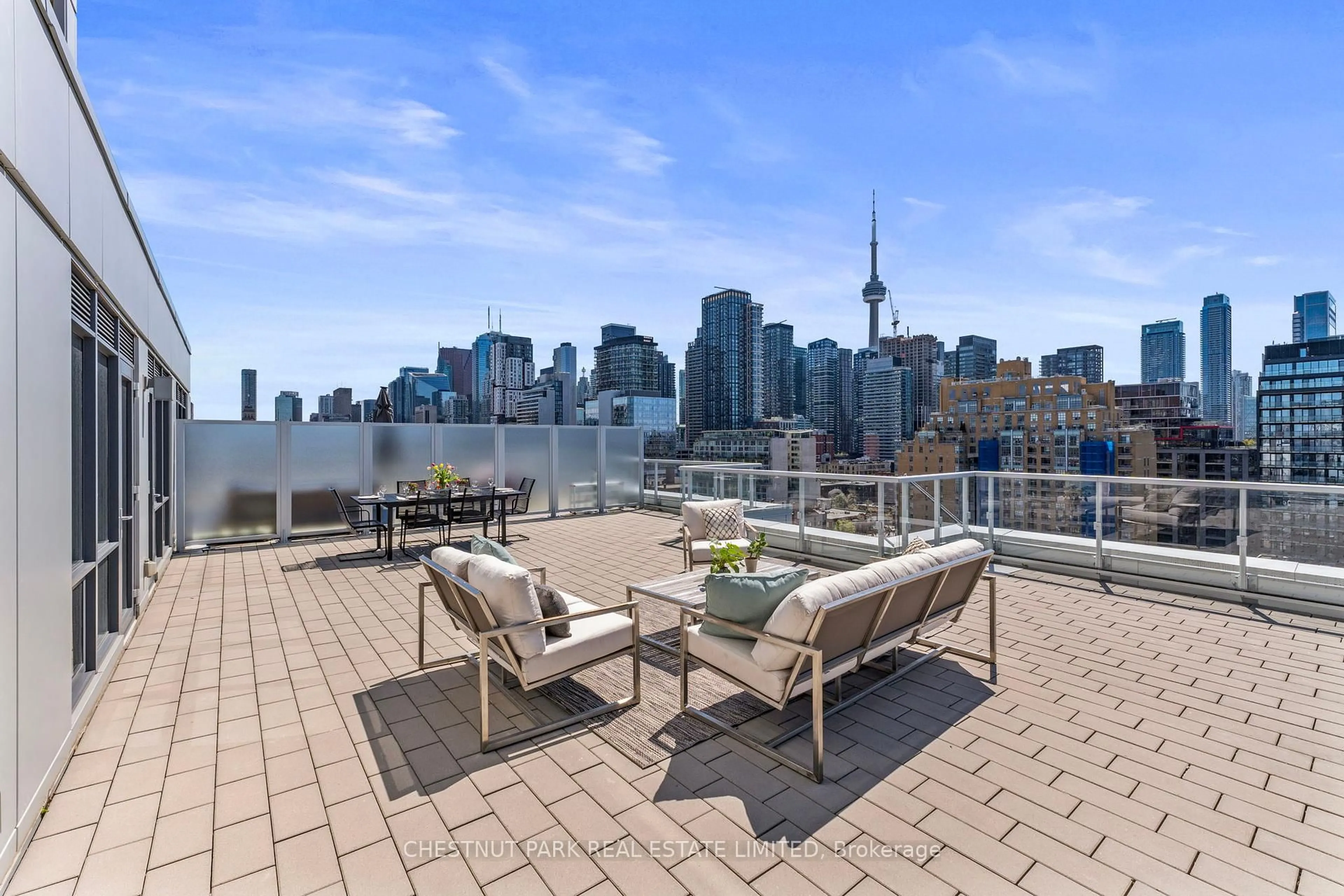 Patio, city buildings view from balcony for 38 Cameron St #1220, Toronto Ontario M5T 0C3