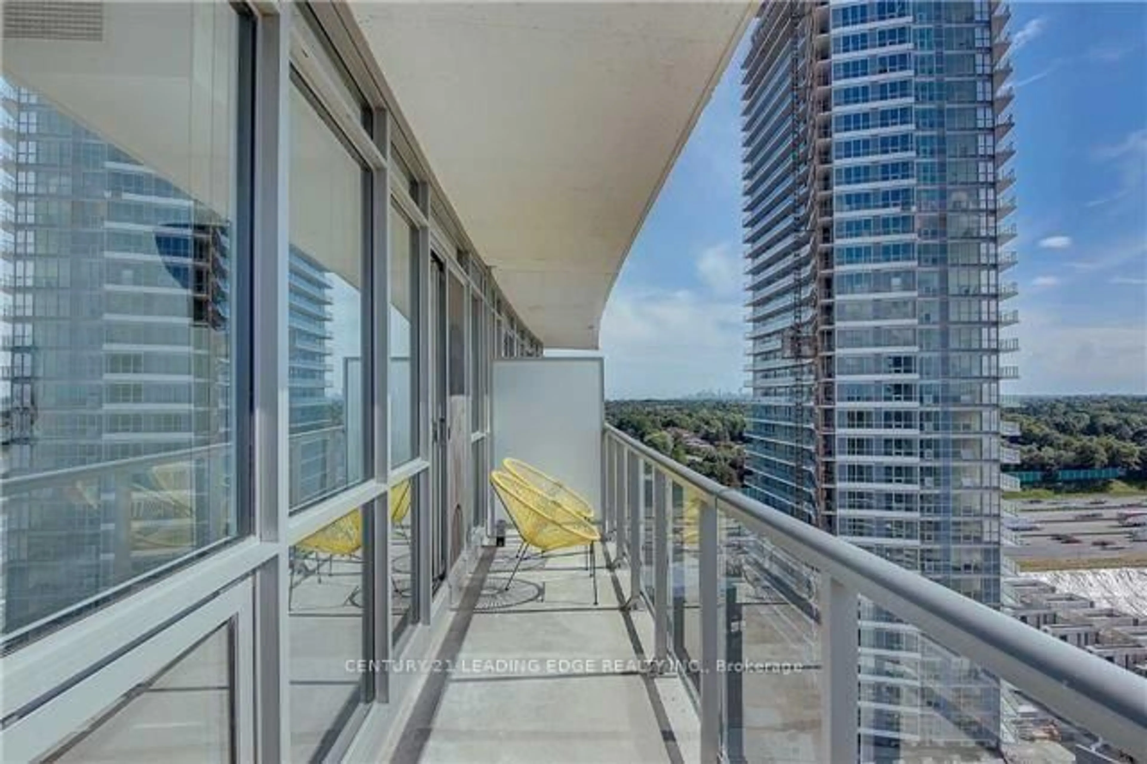 Balcony in the apartment, city buildings view from balcony for 121 McMahon Dr #2010, Toronto Ontario M2K 0C1