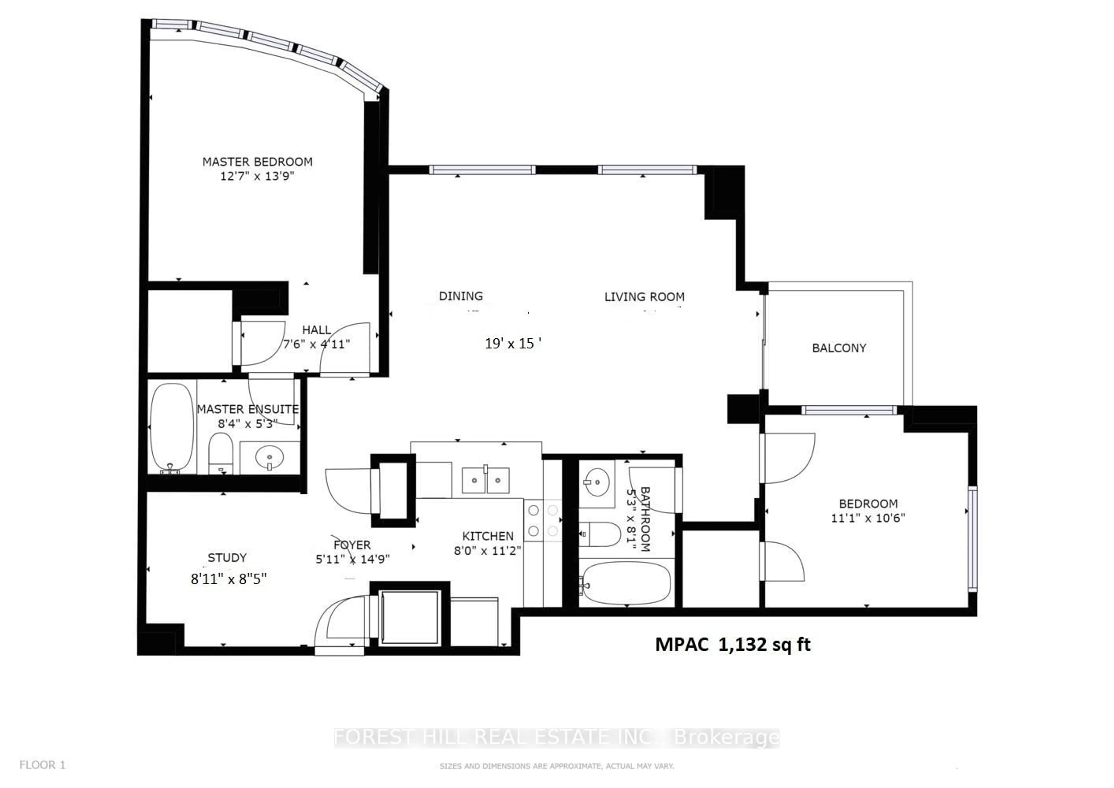 Floor plan for 21 Hillcrest Ave #2505, Toronto Ontario M2N 7K2