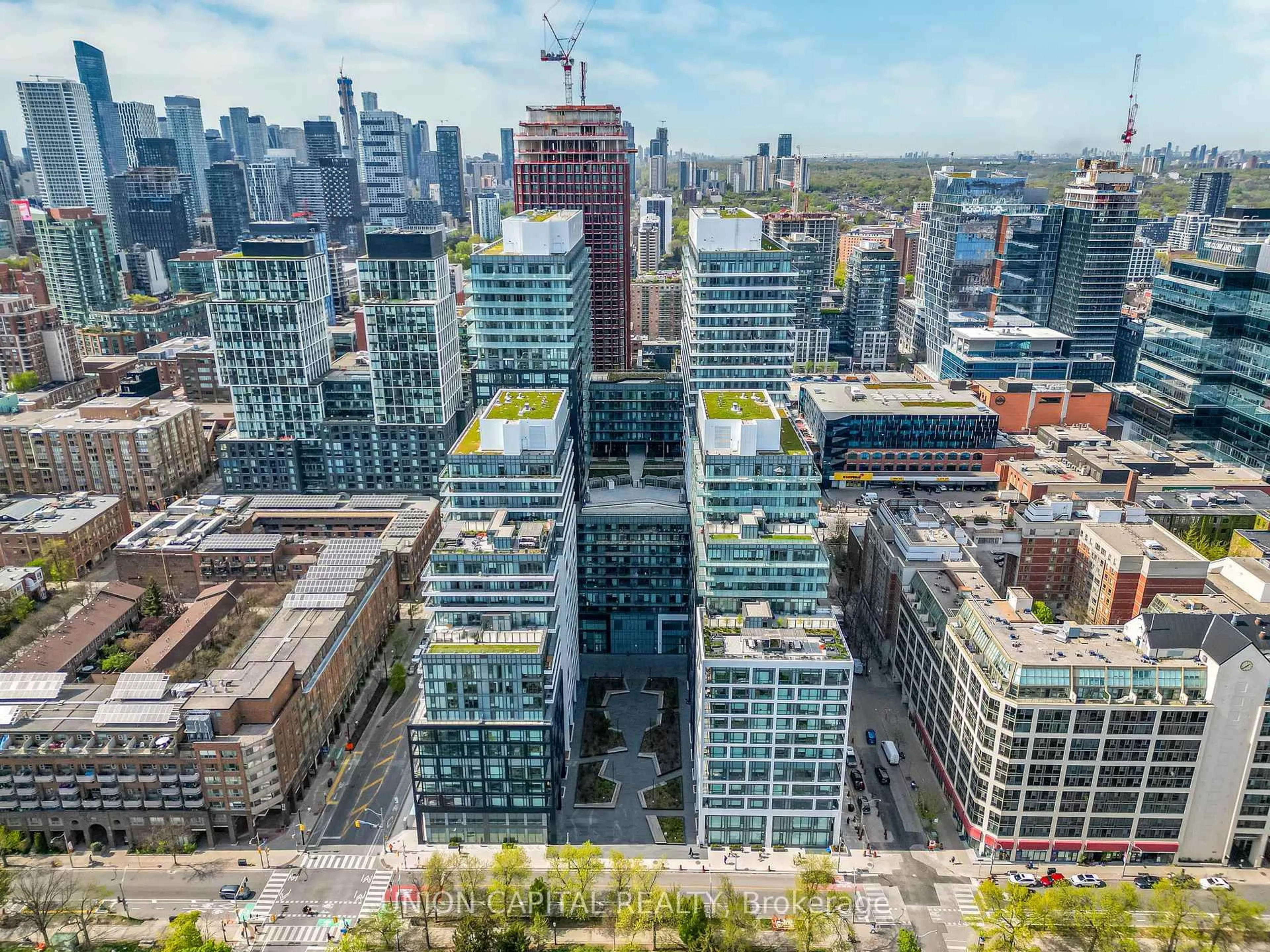 A pic from outside/outdoor area/front of a property/back of a property/a pic from drone, city buildings view from balcony for 70 Princess St #2410, Toronto Ontario M5A 0X6