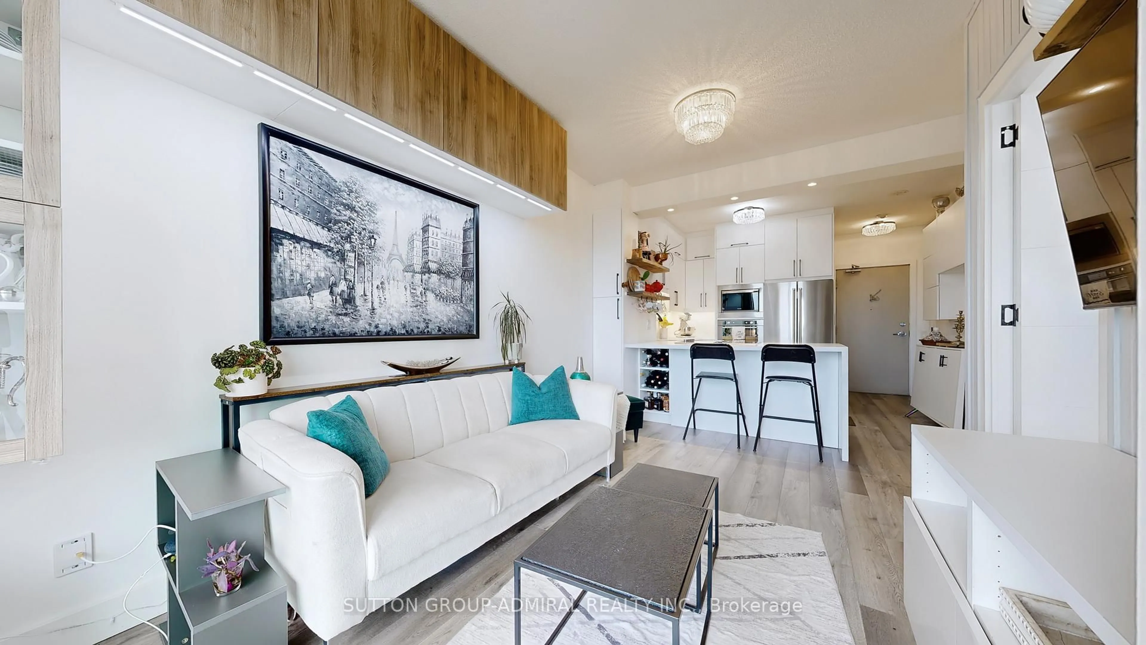 Living room with furniture, wood/laminate floor for 60 Byng Ave #2506, Toronto Ontario M2N 7K3