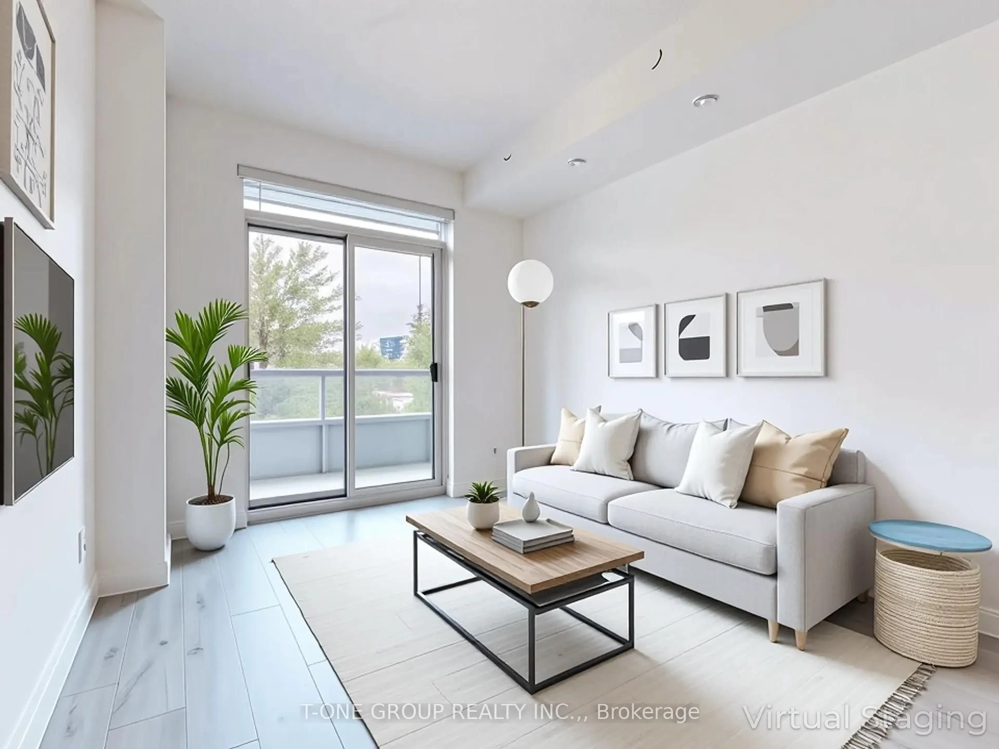 Living room with furniture, wood/laminate floor for 591 Sheppard Ave #517, Toronto Ontario M2K 0G2
