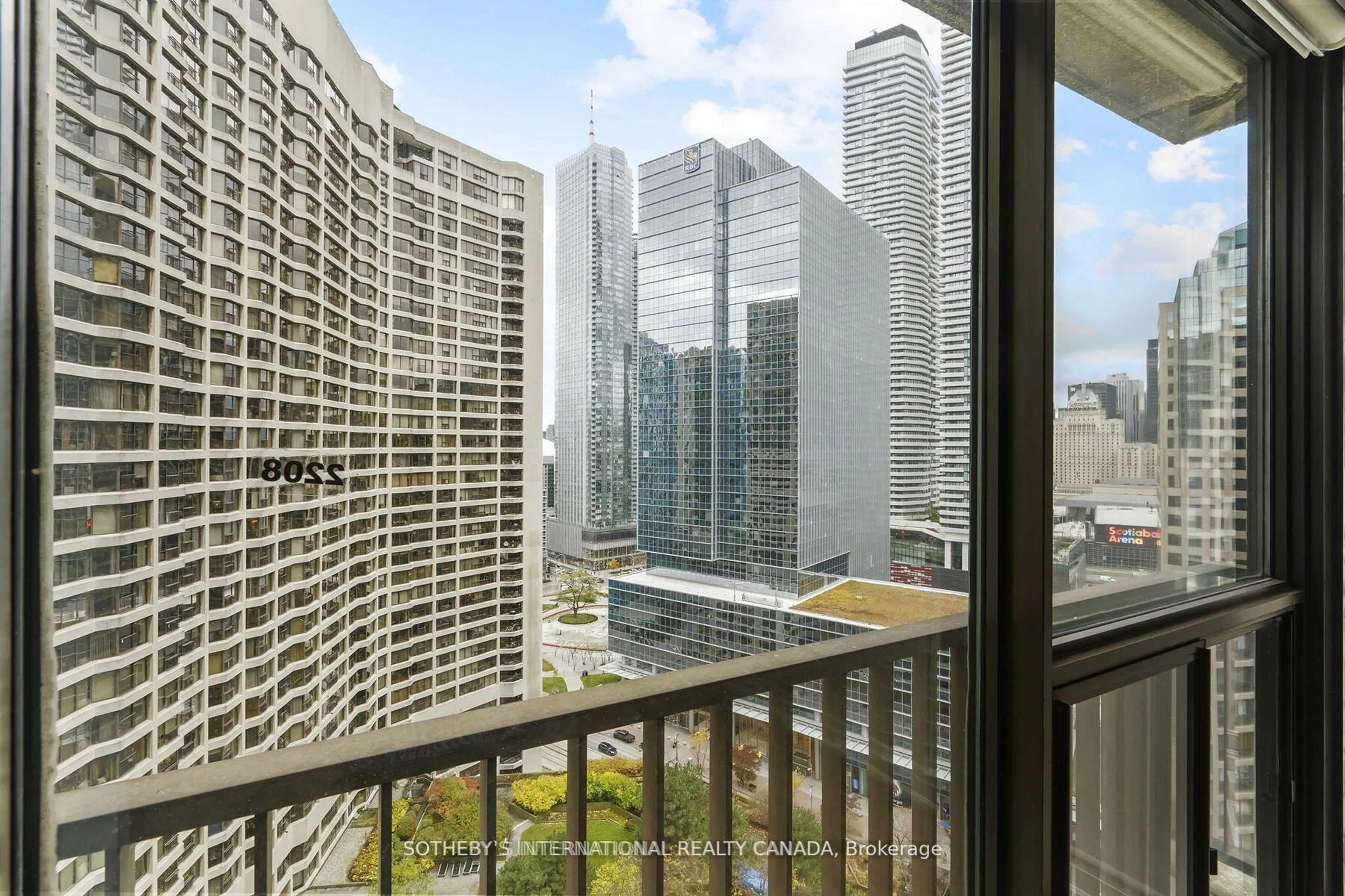Balcony in the apartment, city buildings view from balcony for 33 Harbour Sq #2208, Toronto Ontario M5J 2G2