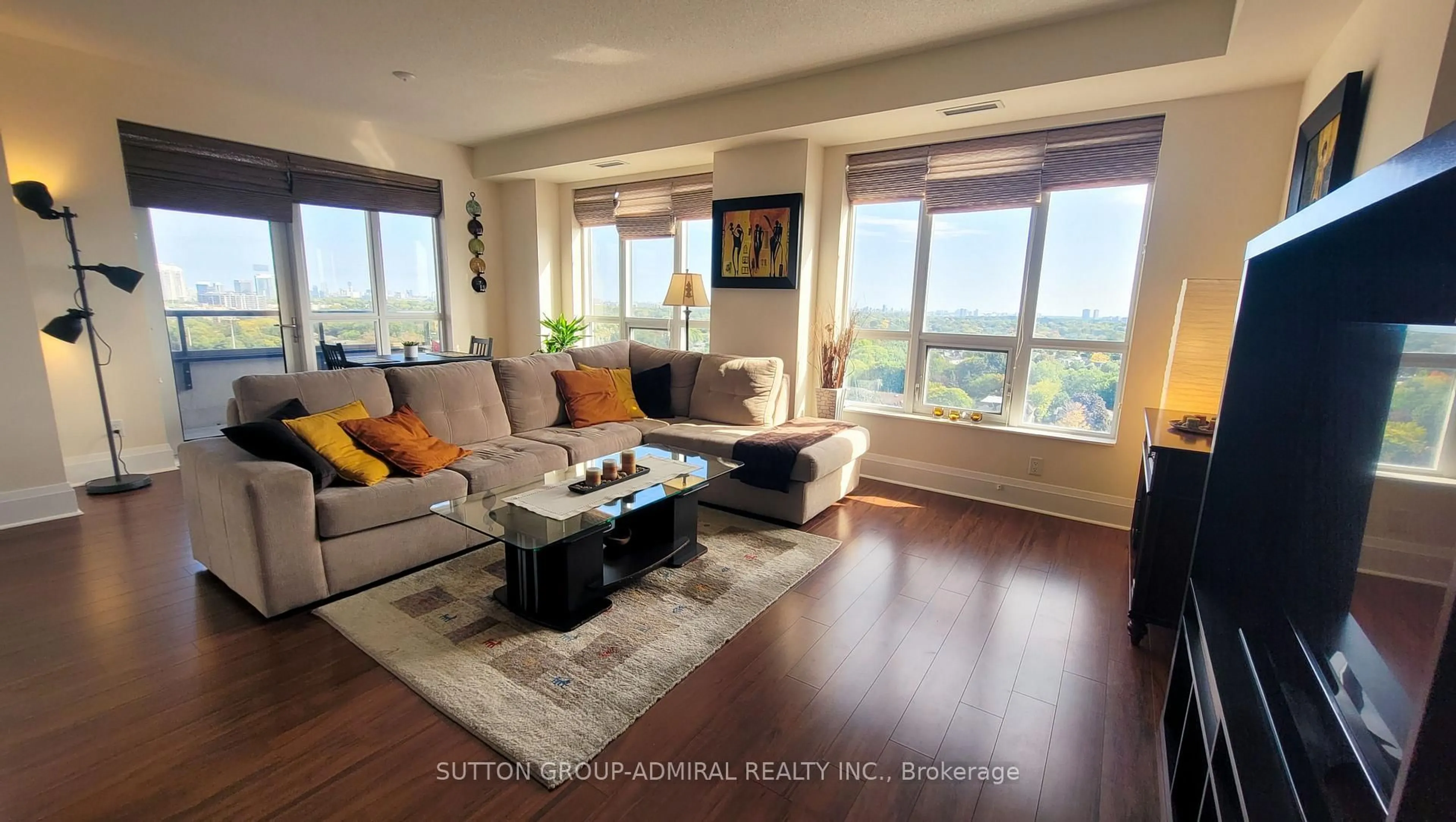 Living room with furniture, wood/laminate floor for 100 Harrison Garden Blvd #1309, Toronto Ontario M2N 0C2