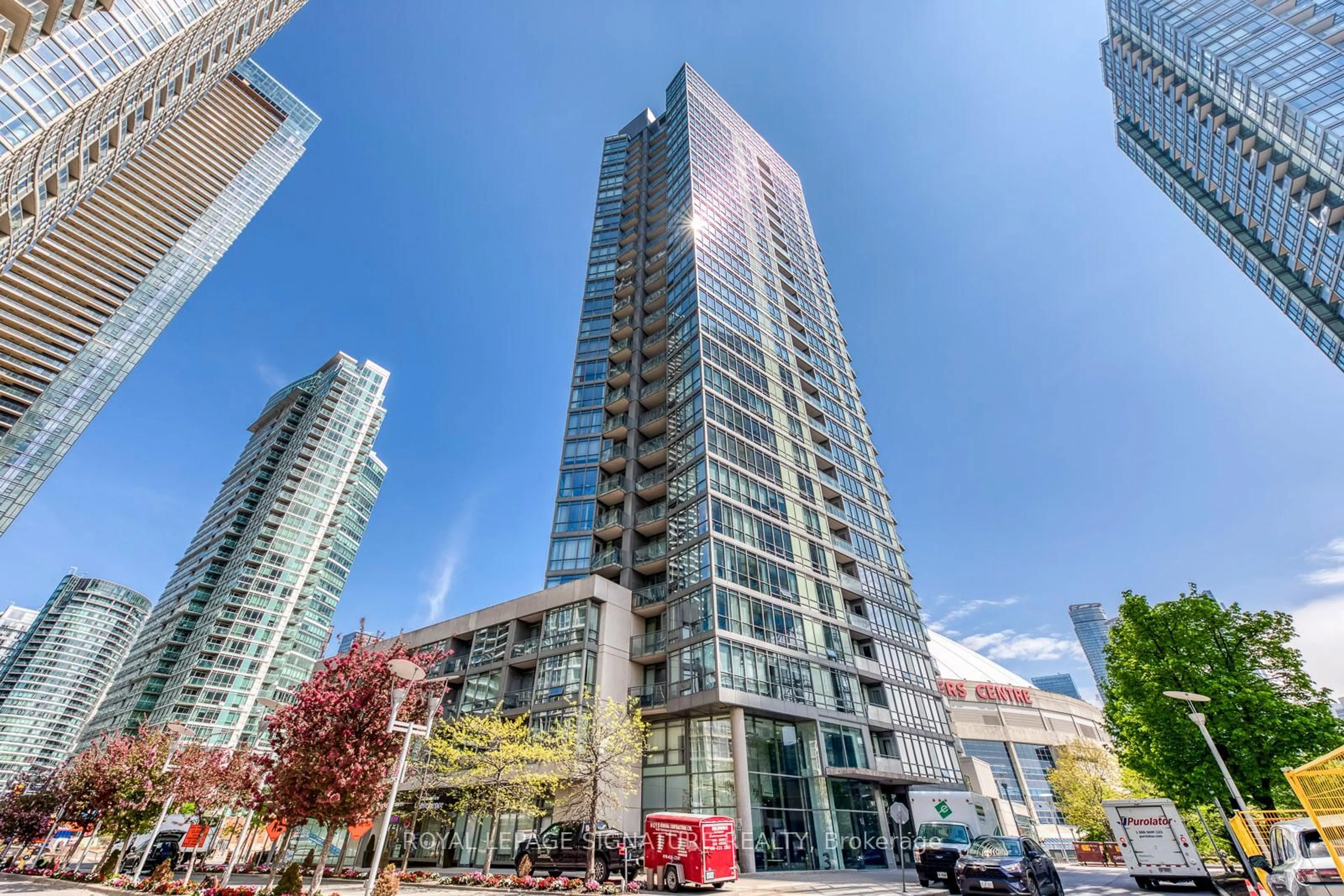 Patio, city buildings view from balcony for 3 Navy Wharf Crt #2307, Toronto Ontario M5V 3V1