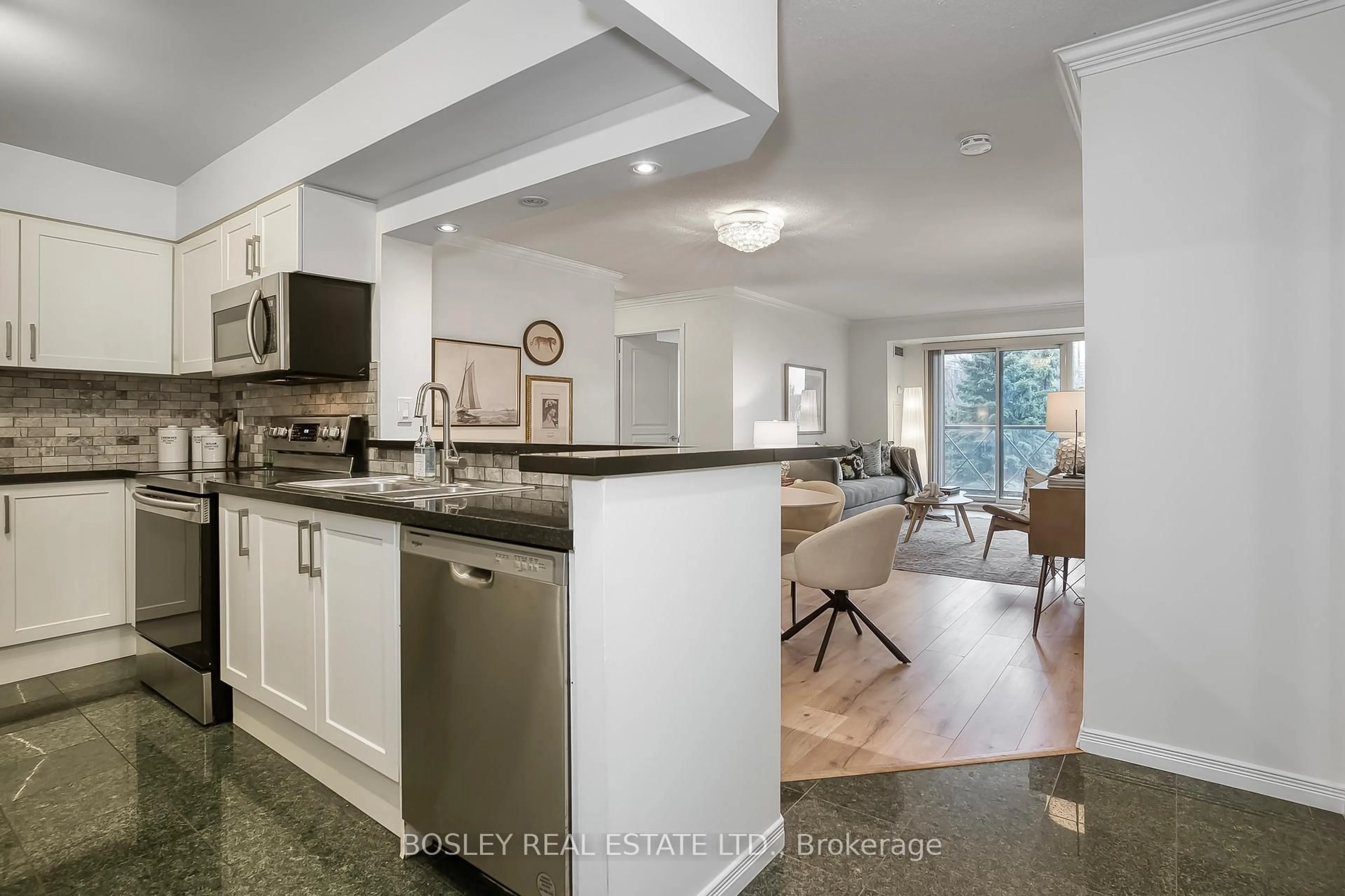 Open concept kitchen, ceramic/tile floor for 51 Harrison Garden Blvd #203, Toronto Ontario M2N 7G4