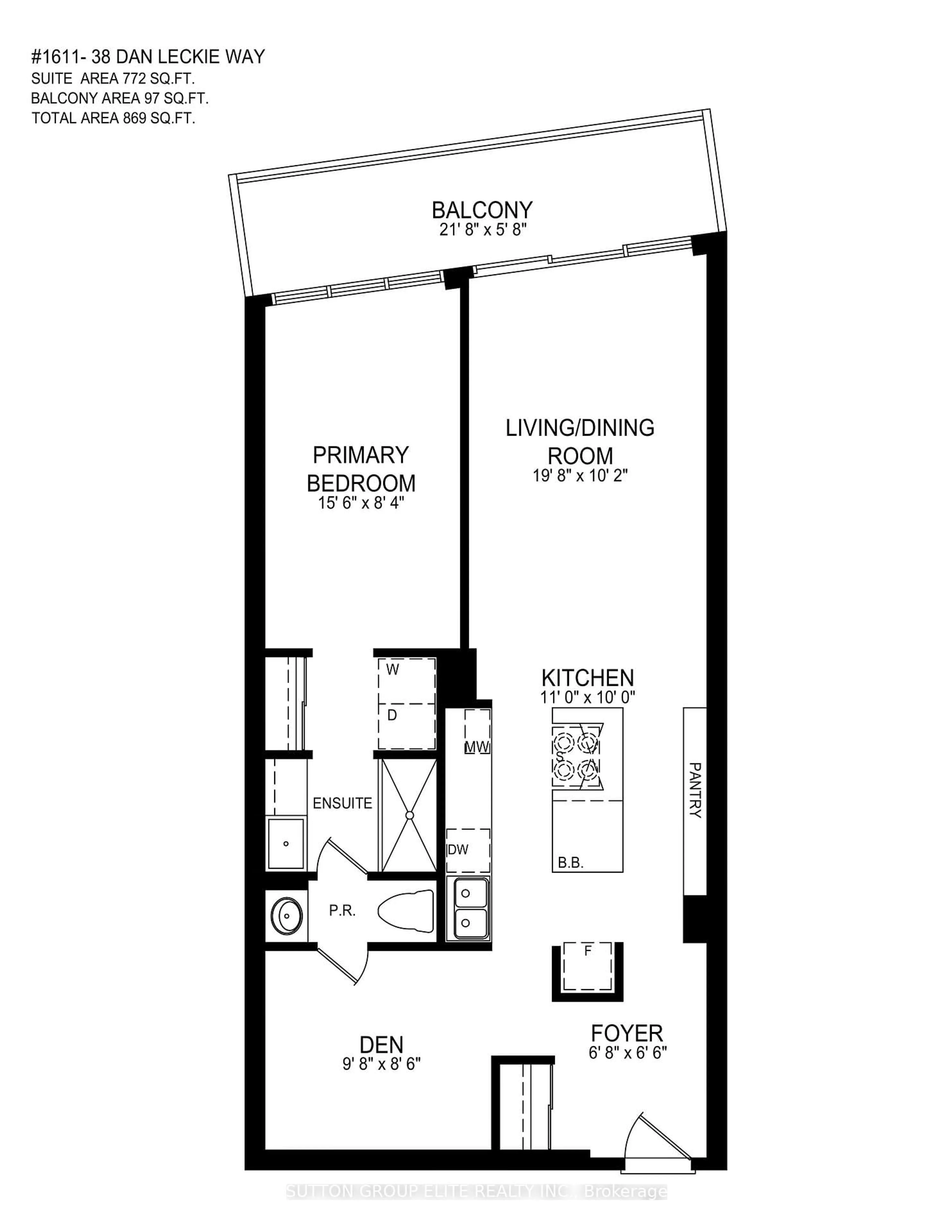 Floor plan for 38 Dan Leckie Way #1611, Toronto Ontario M5V 2V6