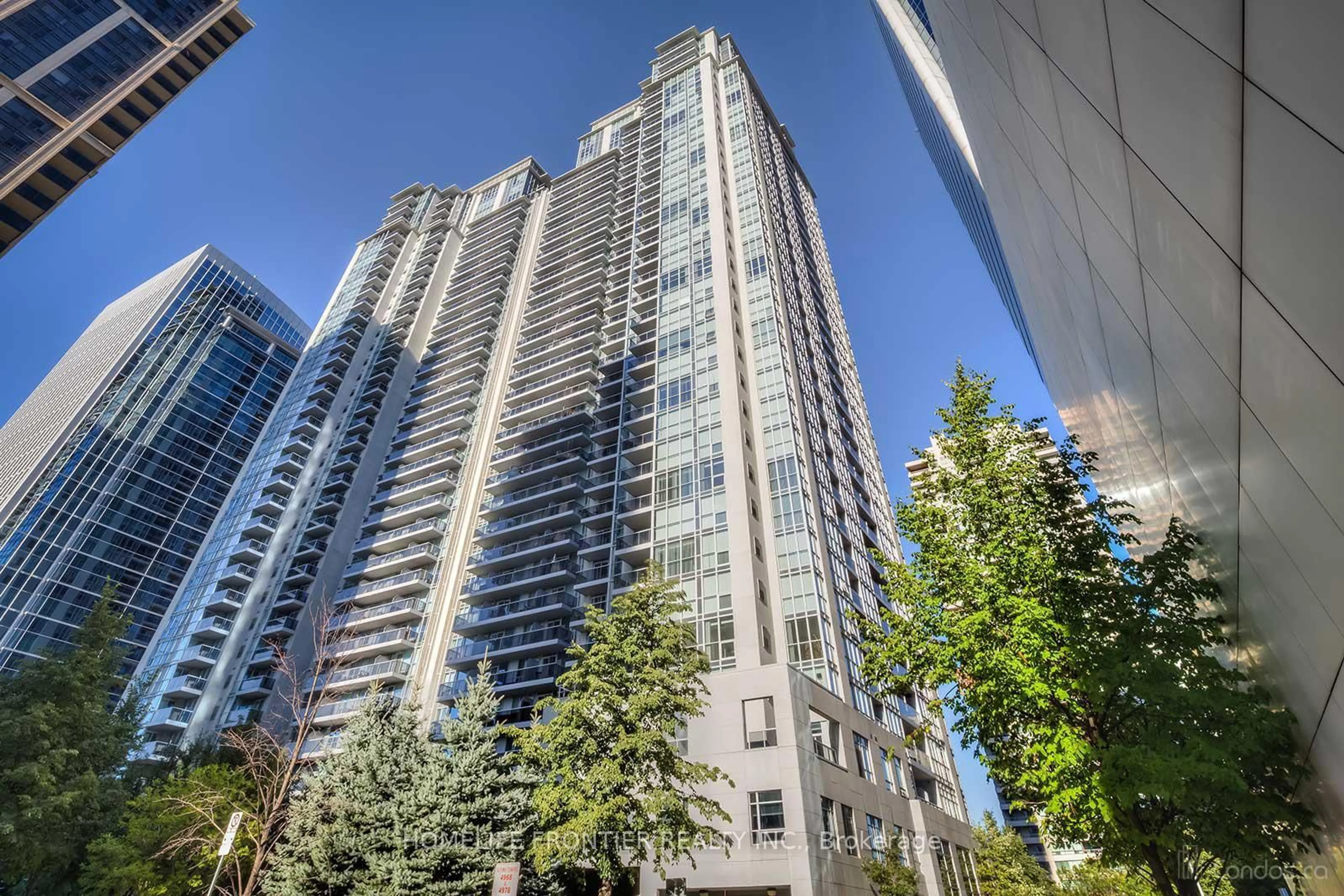 Patio, city buildings view from balcony for 4978 Yonge St #2902, Toronto Ontario M2N 7G8