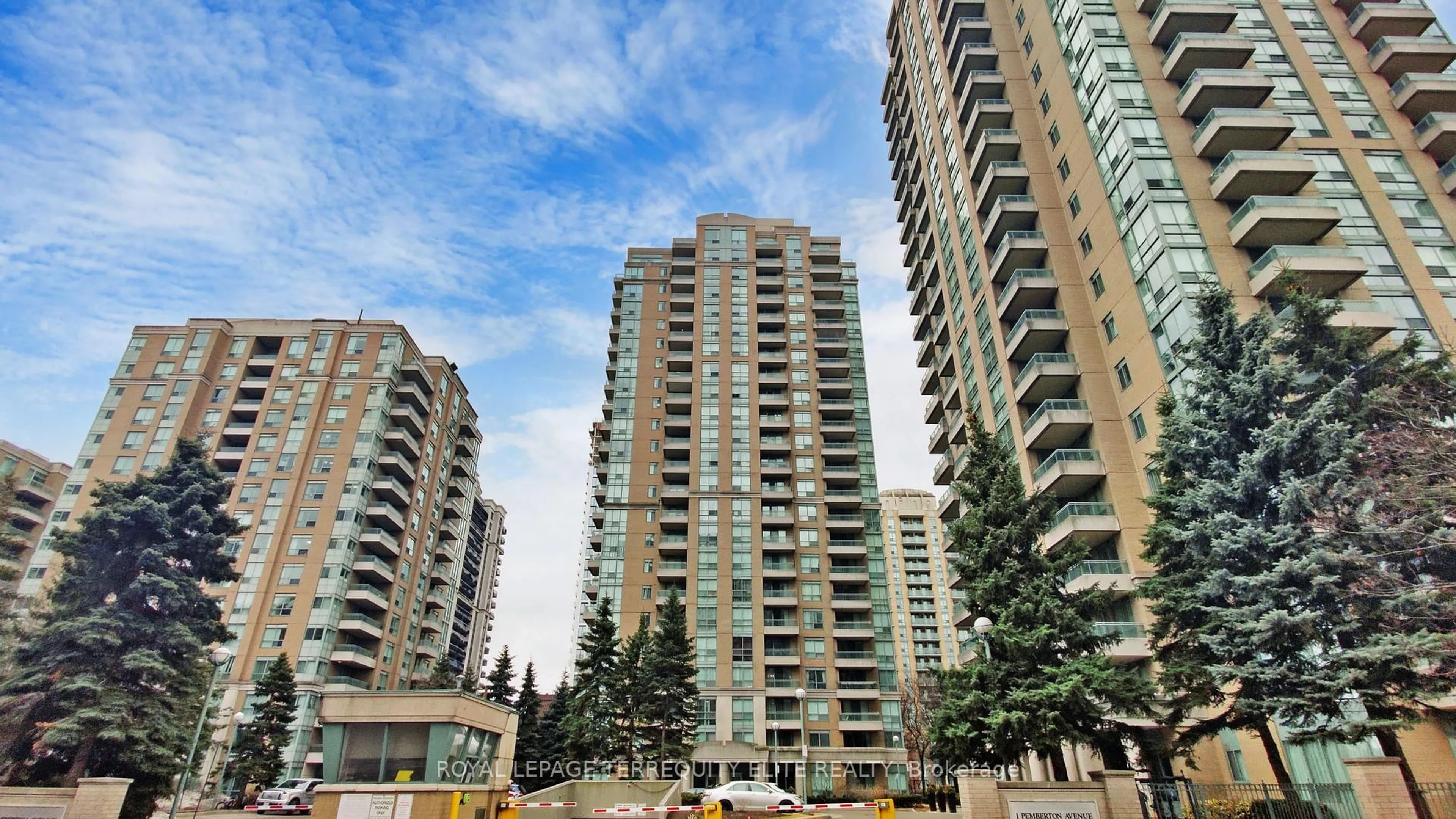 Patio, city buildings view from balcony for 3 Pemberton Ave #2308, Toronto Ontario M2M 4M1
