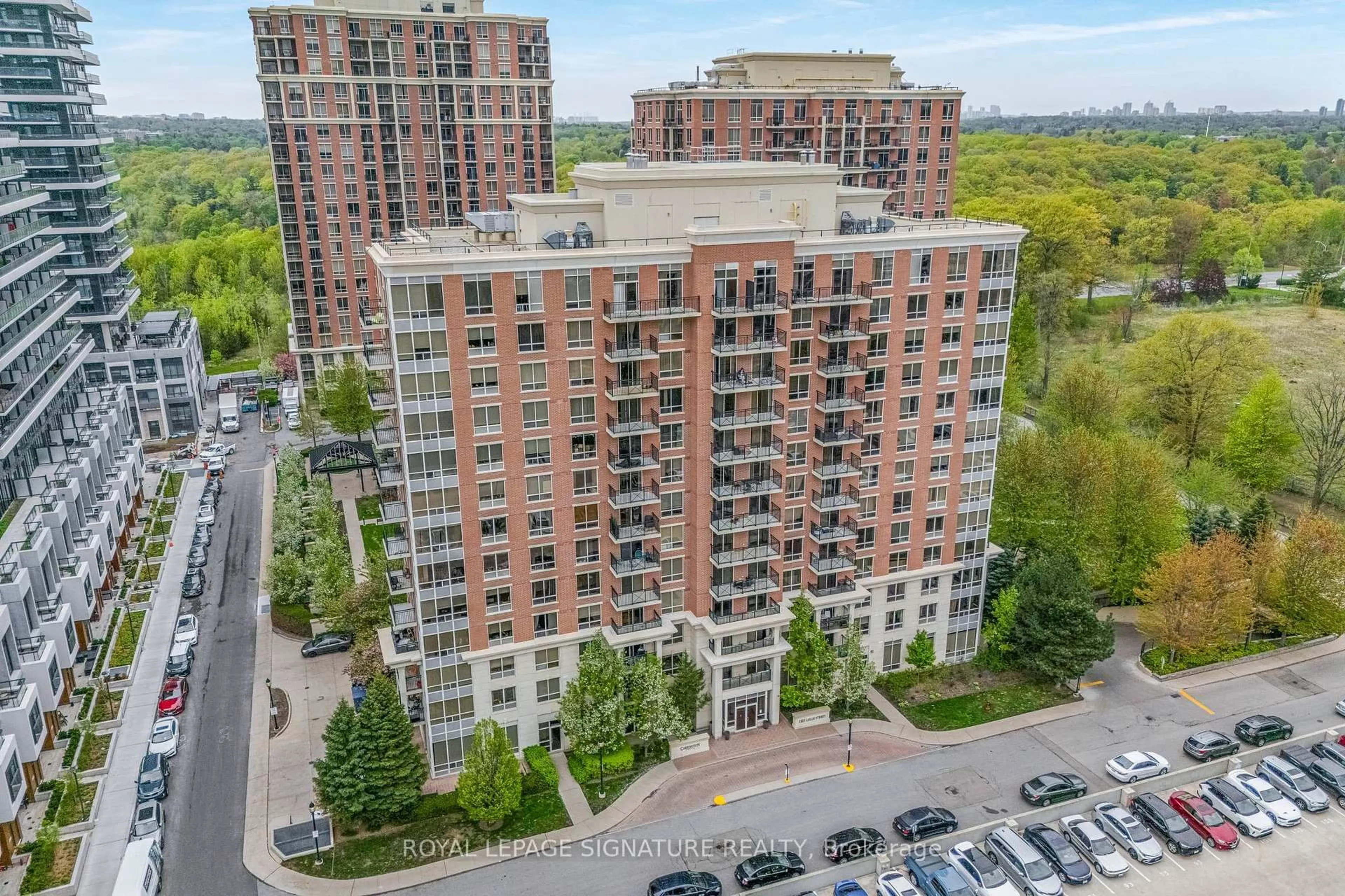 A pic from outside/outdoor area/front of a property/back of a property/a pic from drone, city buildings view from balcony for 1103 Leslie St #308, Toronto Ontario M3C 4G8