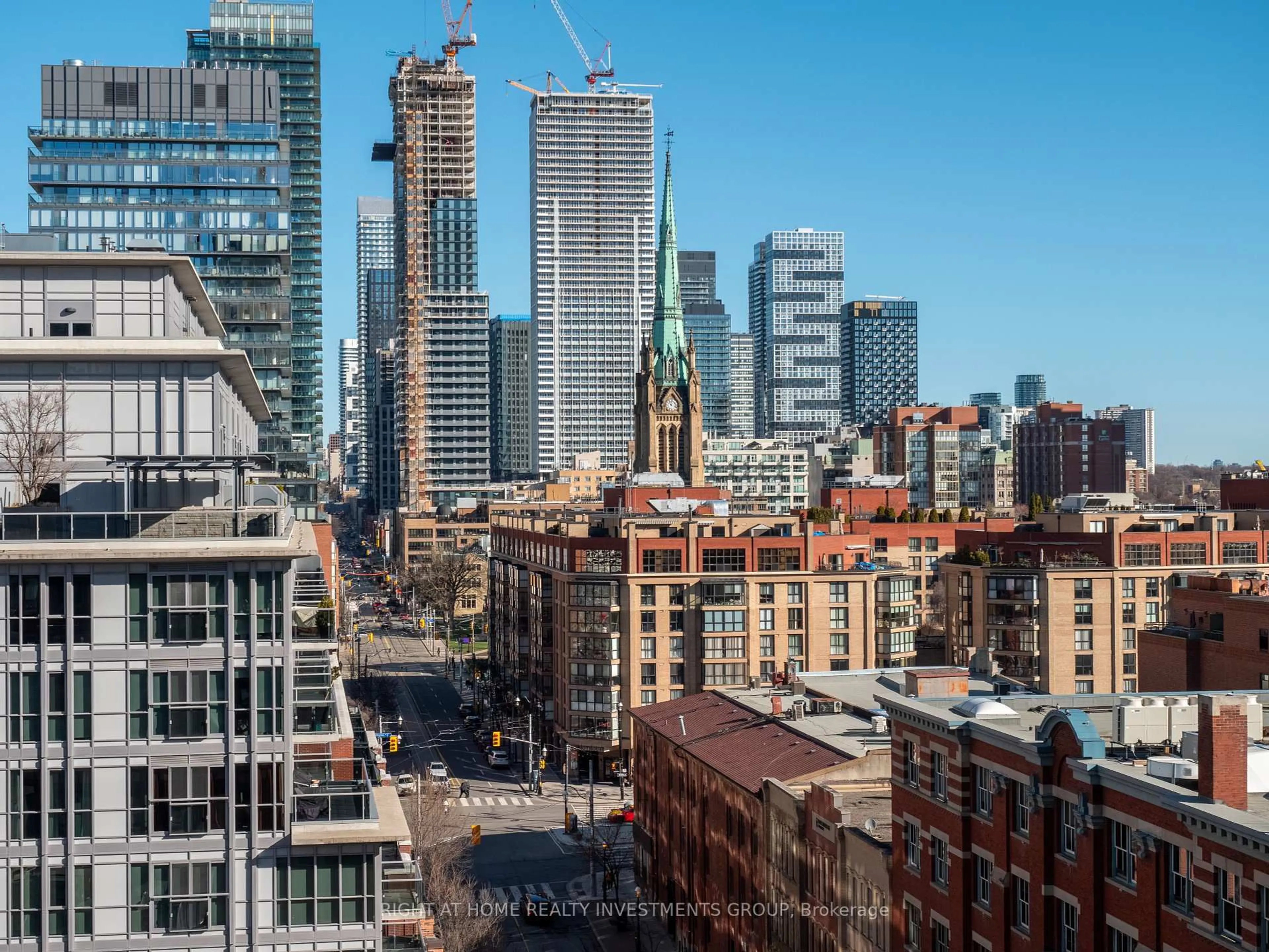 A pic from outside/outdoor area/front of a property/back of a property/a pic from drone, city buildings view from balcony for 2A Church St #1010, Toronto Ontario M5E 0E1