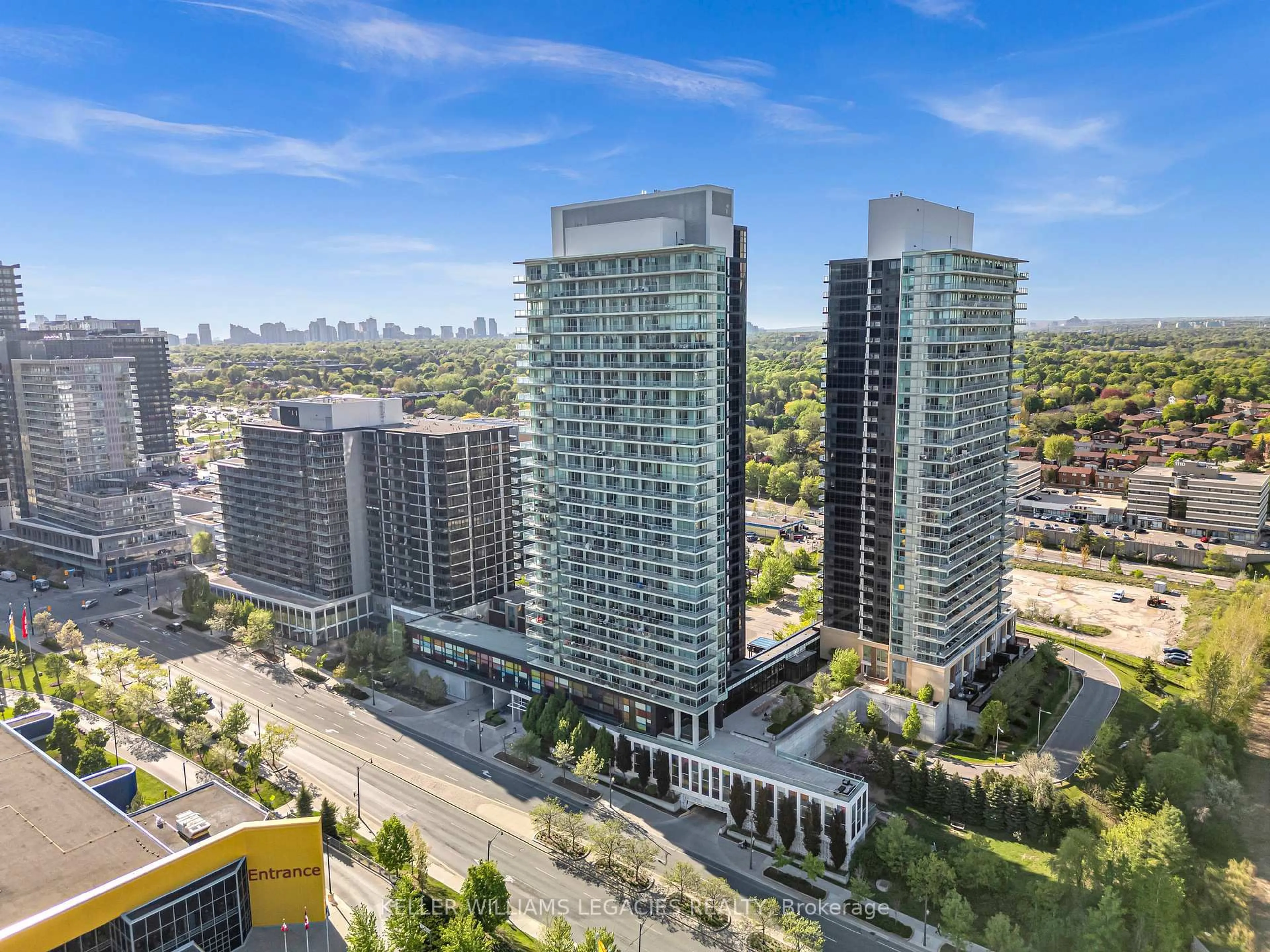 A pic from outside/outdoor area/front of a property/back of a property/a pic from drone, city buildings view from balcony for 29 Singer Crt #2702, Toronto Ontario M2K 0B3