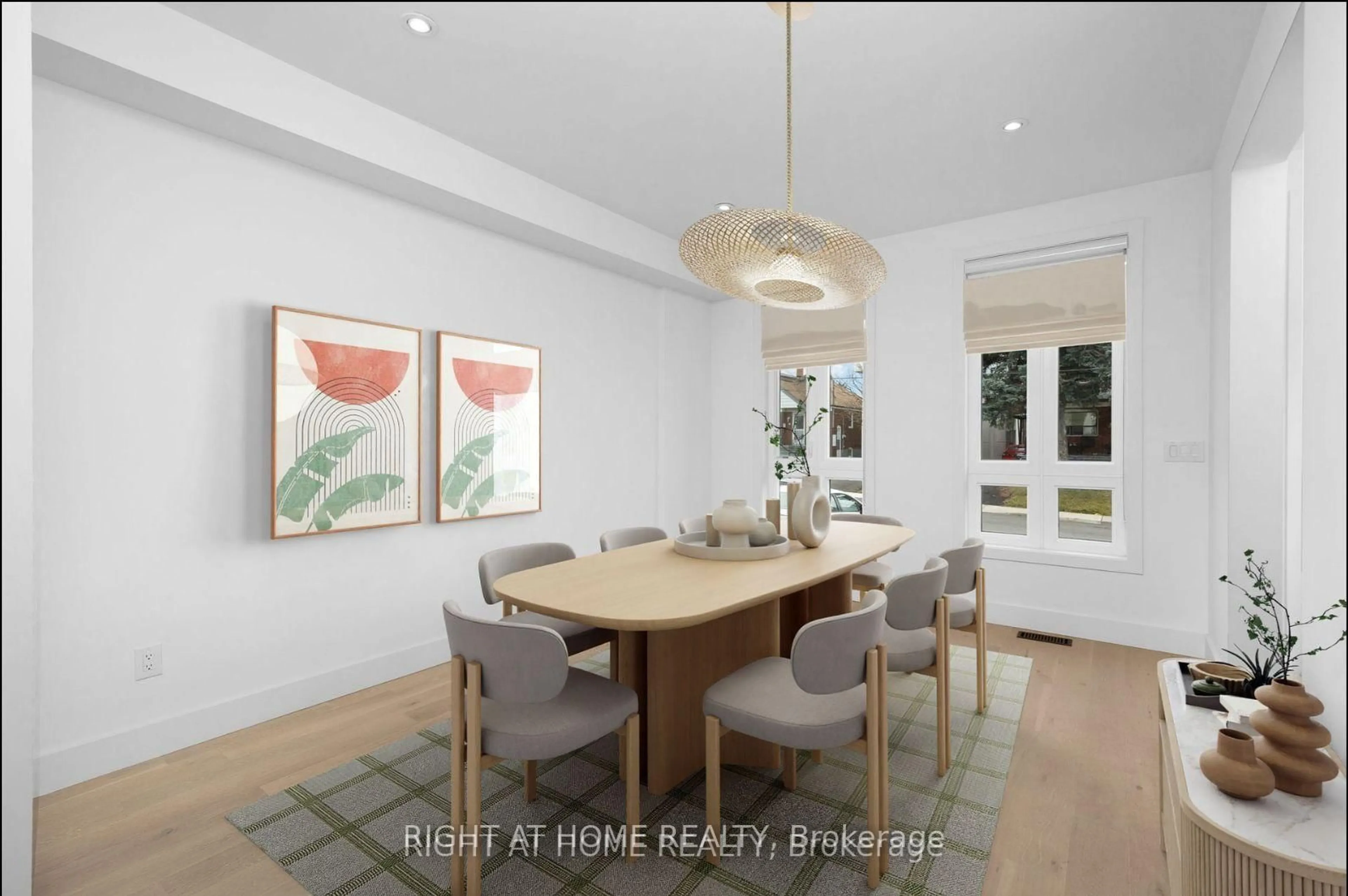 Dining room, wood/laminate floor for 48 Lanark Ave, Toronto Ontario M6C 2B4