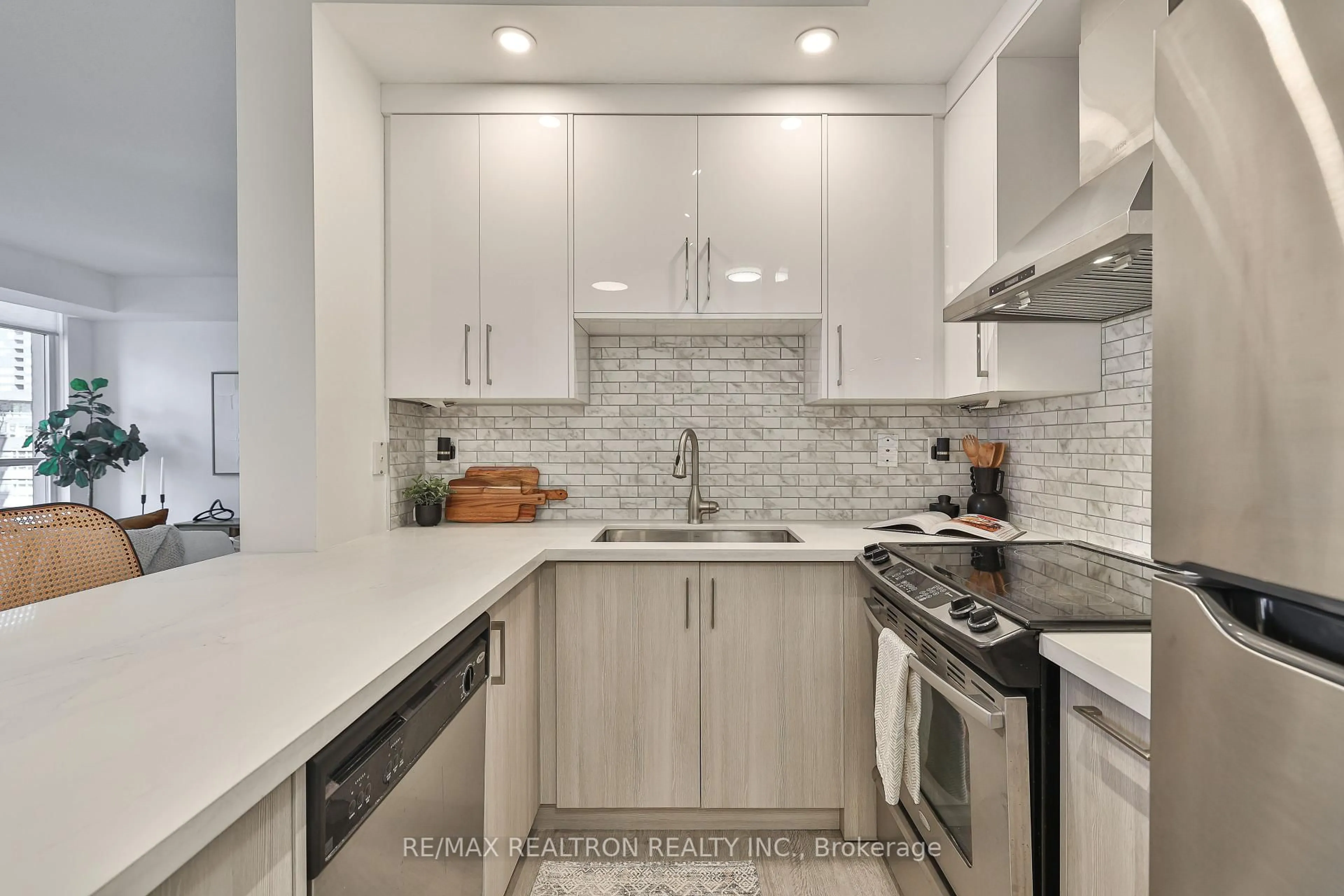 Contemporary kitchen, ceramic/tile floor for 21 Grand Magazine St #710, Toronto Ontario M5V 1B5