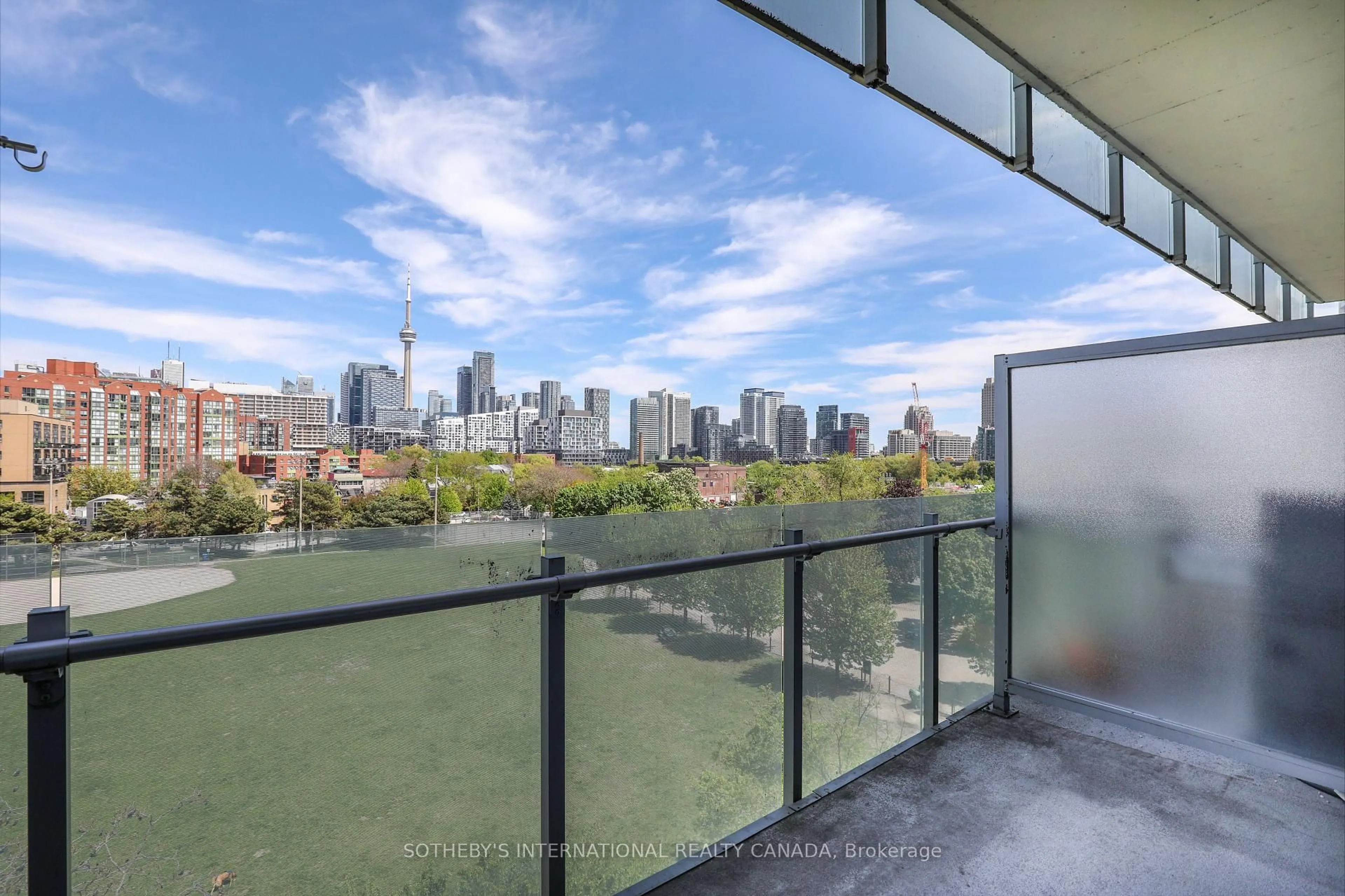 Balcony in the apartment, city buildings view from balcony for 25 Stafford St #602, Toronto Ontario M5V 0G3