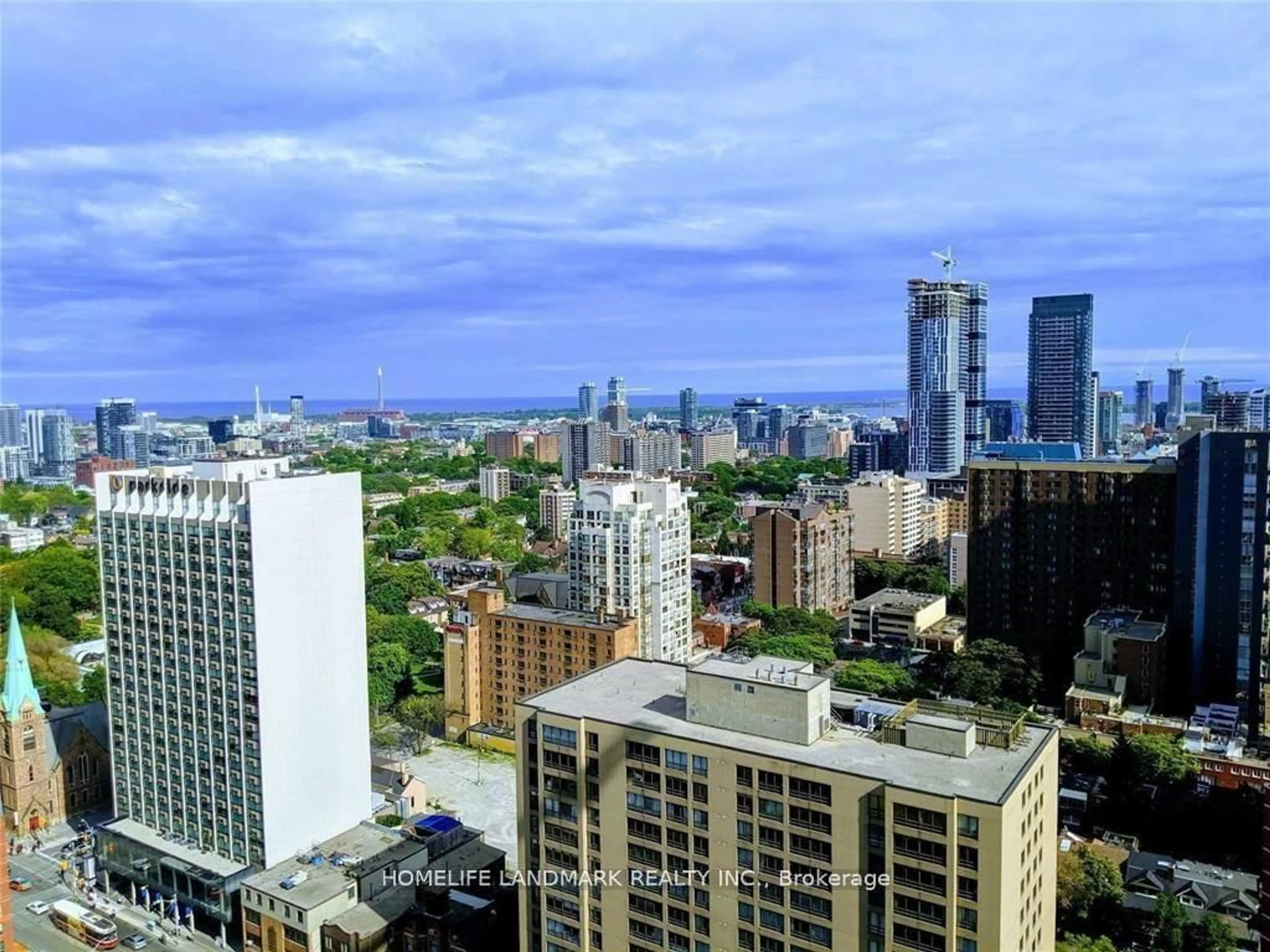 A pic from outside/outdoor area/front of a property/back of a property/a pic from drone, city buildings view from balcony for 85 Wood St #3818, Toronto Ontario M4Y 0E8