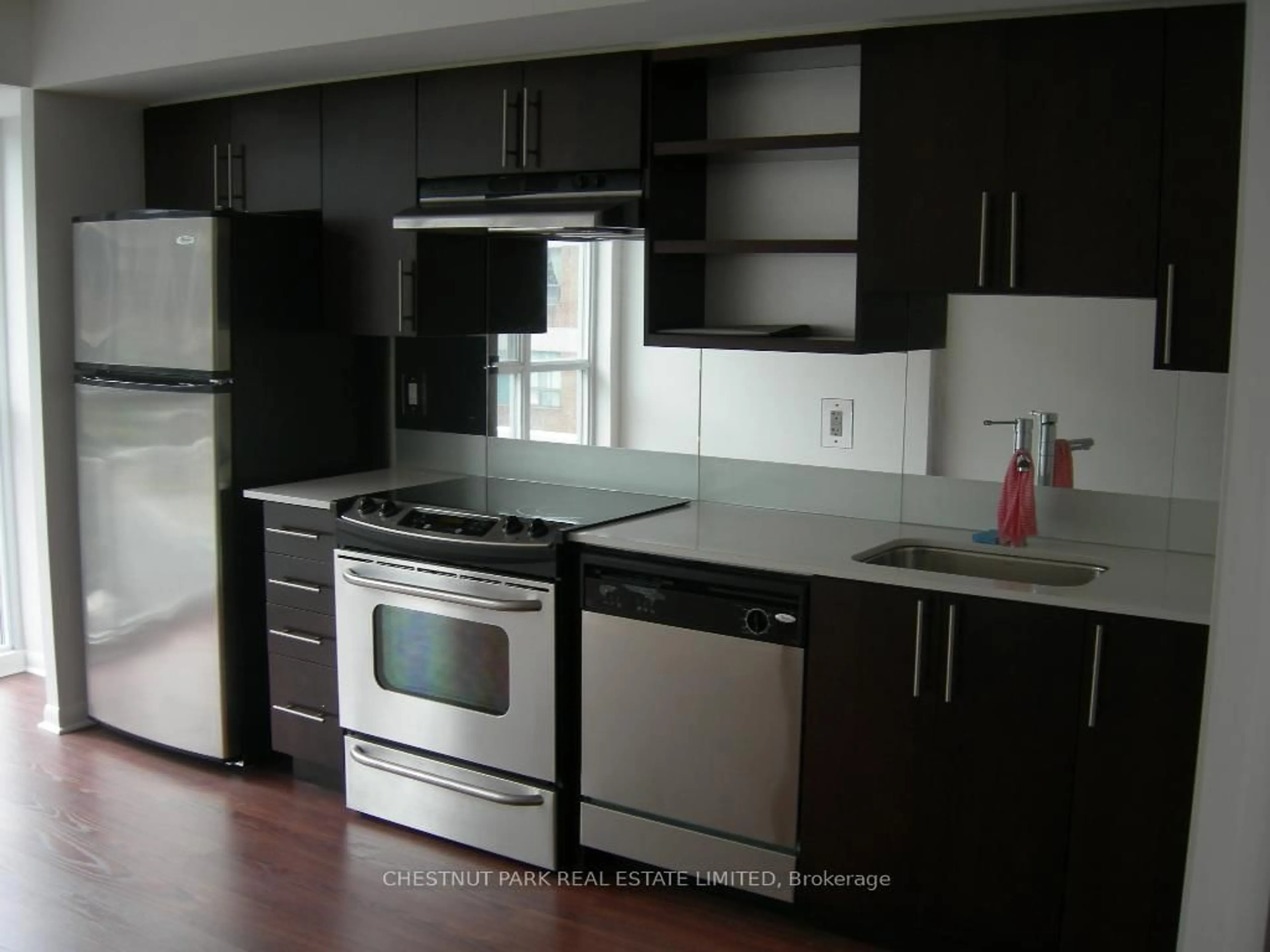 Standard kitchen, wood/laminate floor for 96 St Patrick St #411, Toronto Ontario M5T 1V2