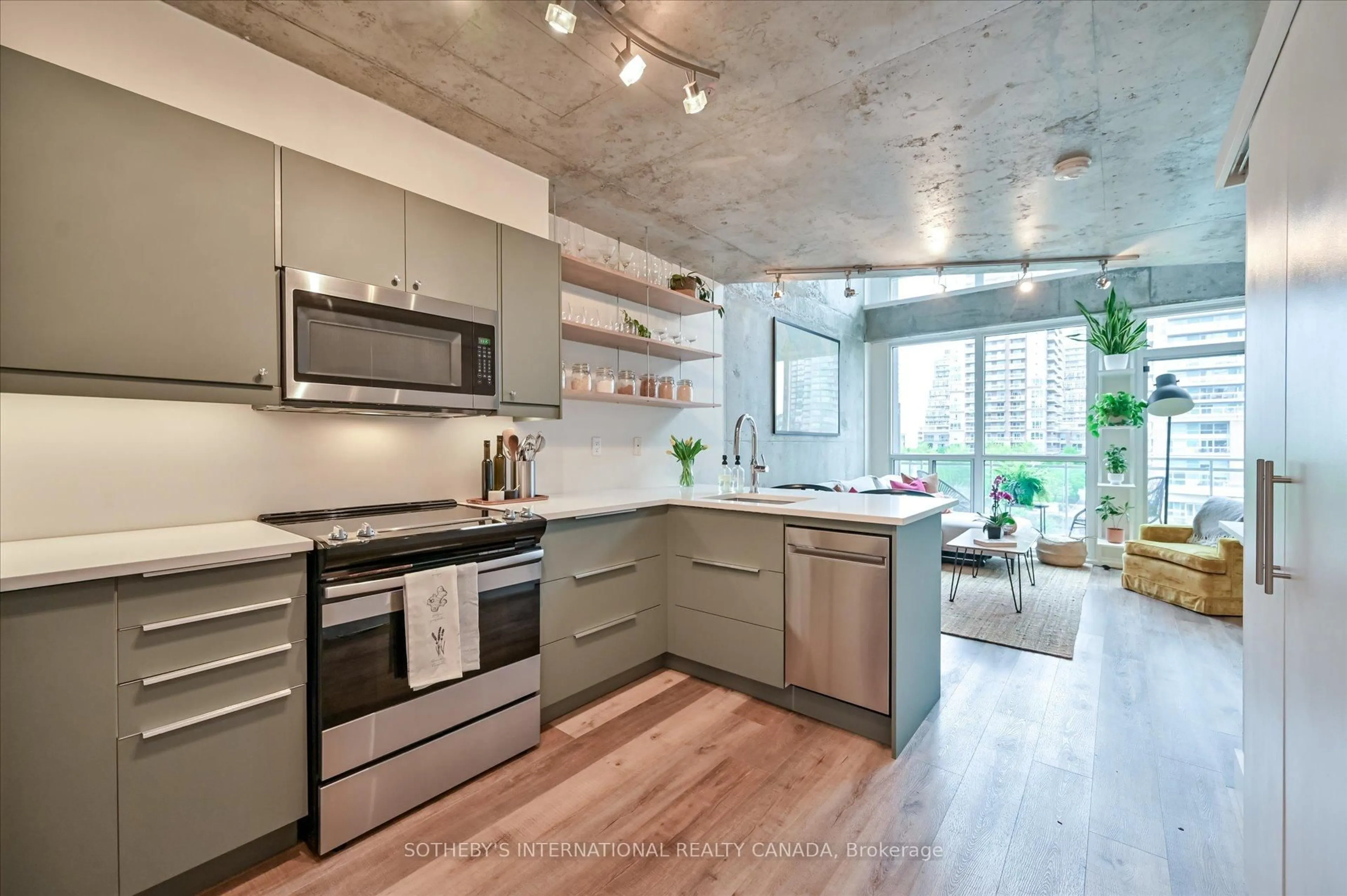 Contemporary kitchen, cement floor for 1029 King St #602, Toronto Ontario M6K 3M9