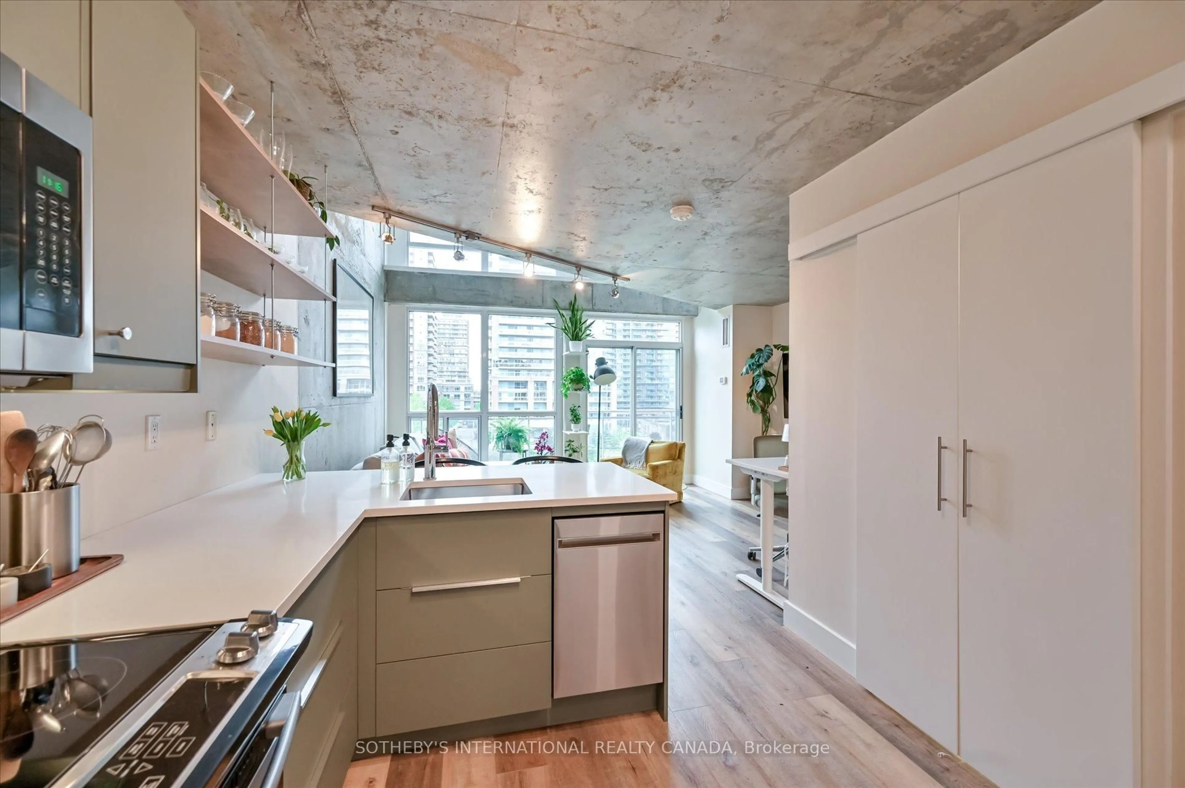 Contemporary kitchen, cement floor for 1029 King St #602, Toronto Ontario M6K 3M9