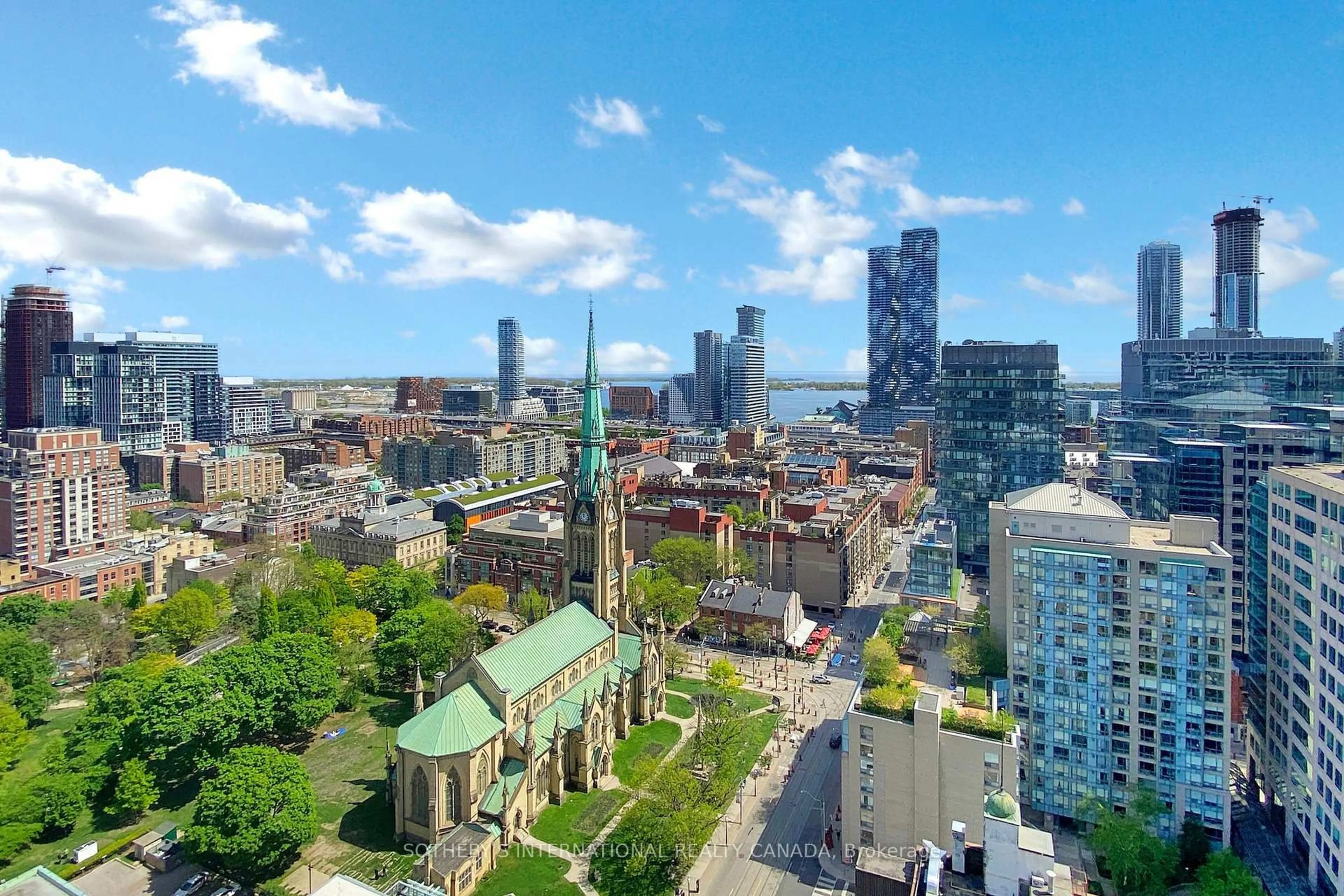A pic from outside/outdoor area/front of a property/back of a property/a pic from drone, city buildings view from balcony for 33 Lombard St #2509, Toronto Ontario M5C 3H8