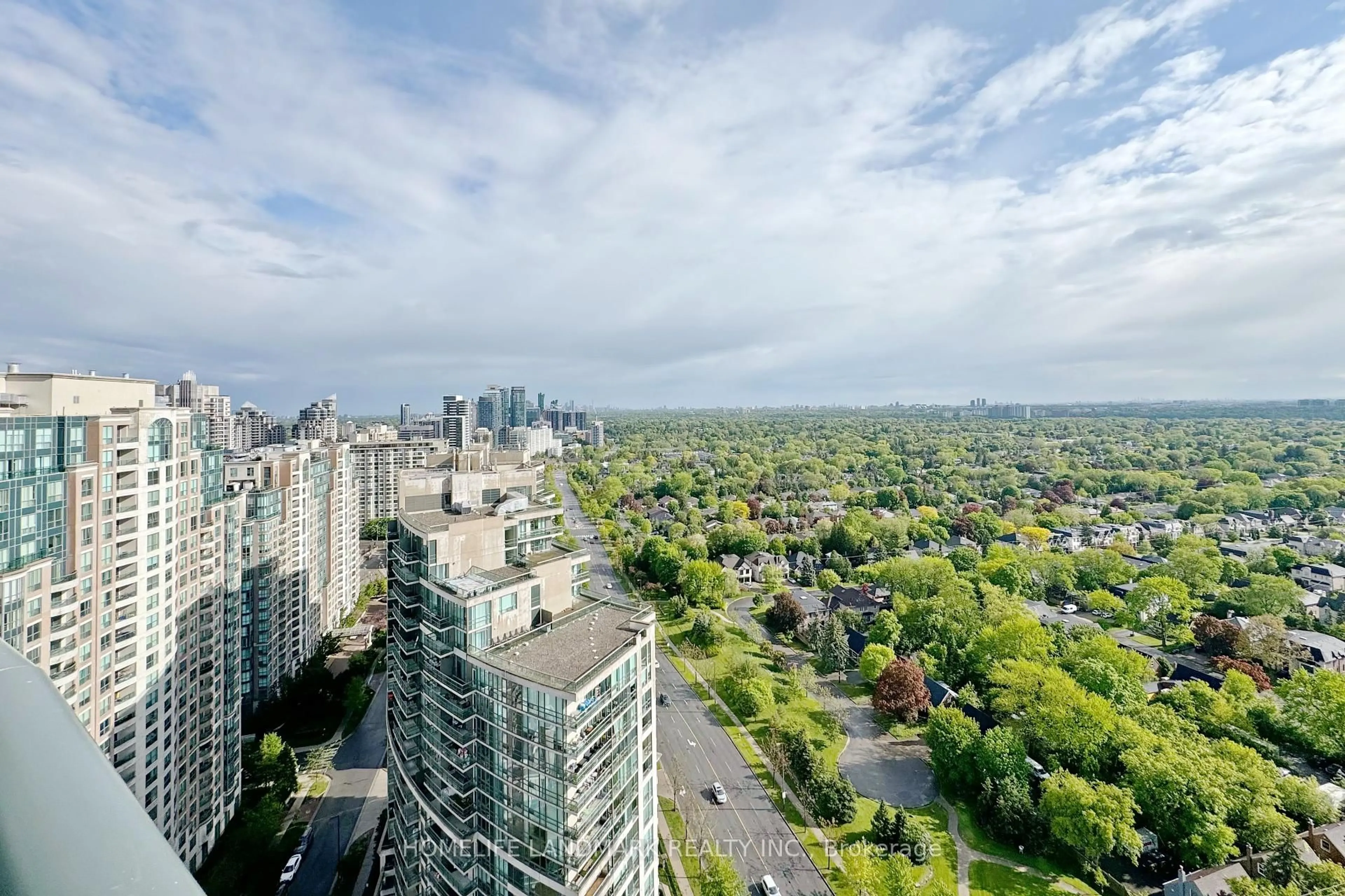 A pic from outside/outdoor area/front of a property/back of a property/a pic from drone, city buildings view from balcony for 15 Greenview Ave #2706, Toronto Ontario M2M 4M7