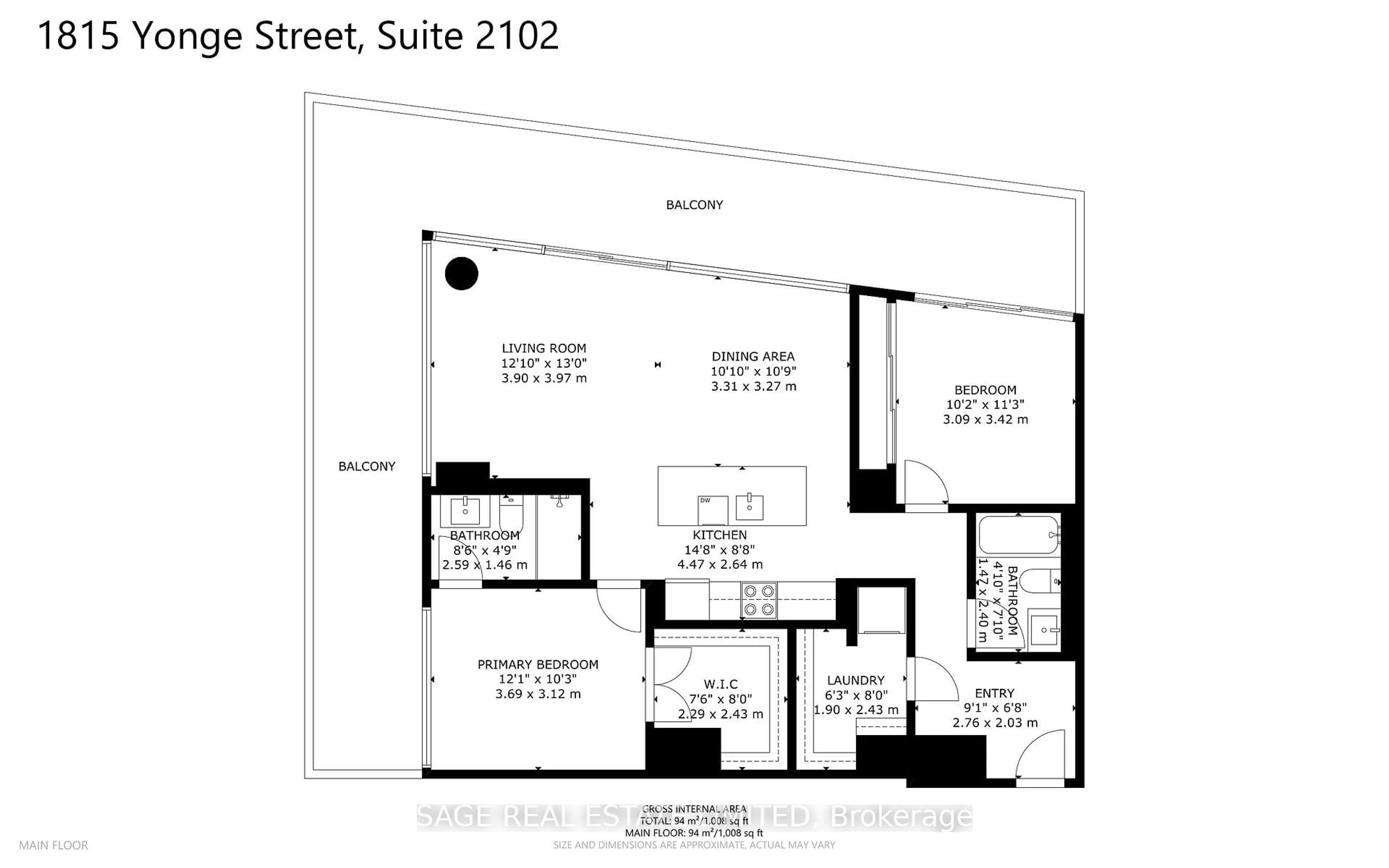 Floor plan for 1815 Yonge St #2102, Toronto Ontario M4T 2A4