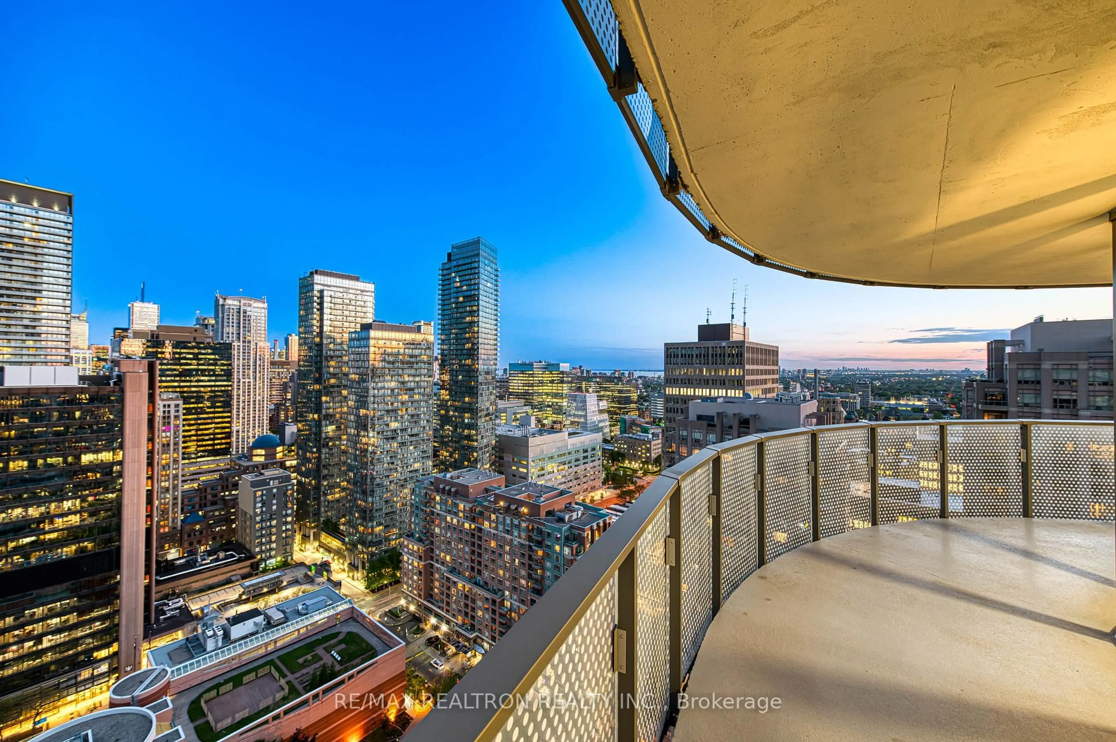 Balcony in the apartment, city buildings view from balcony for 11 Wellesley St #2805, Toronto Ontario M4Y 0G4