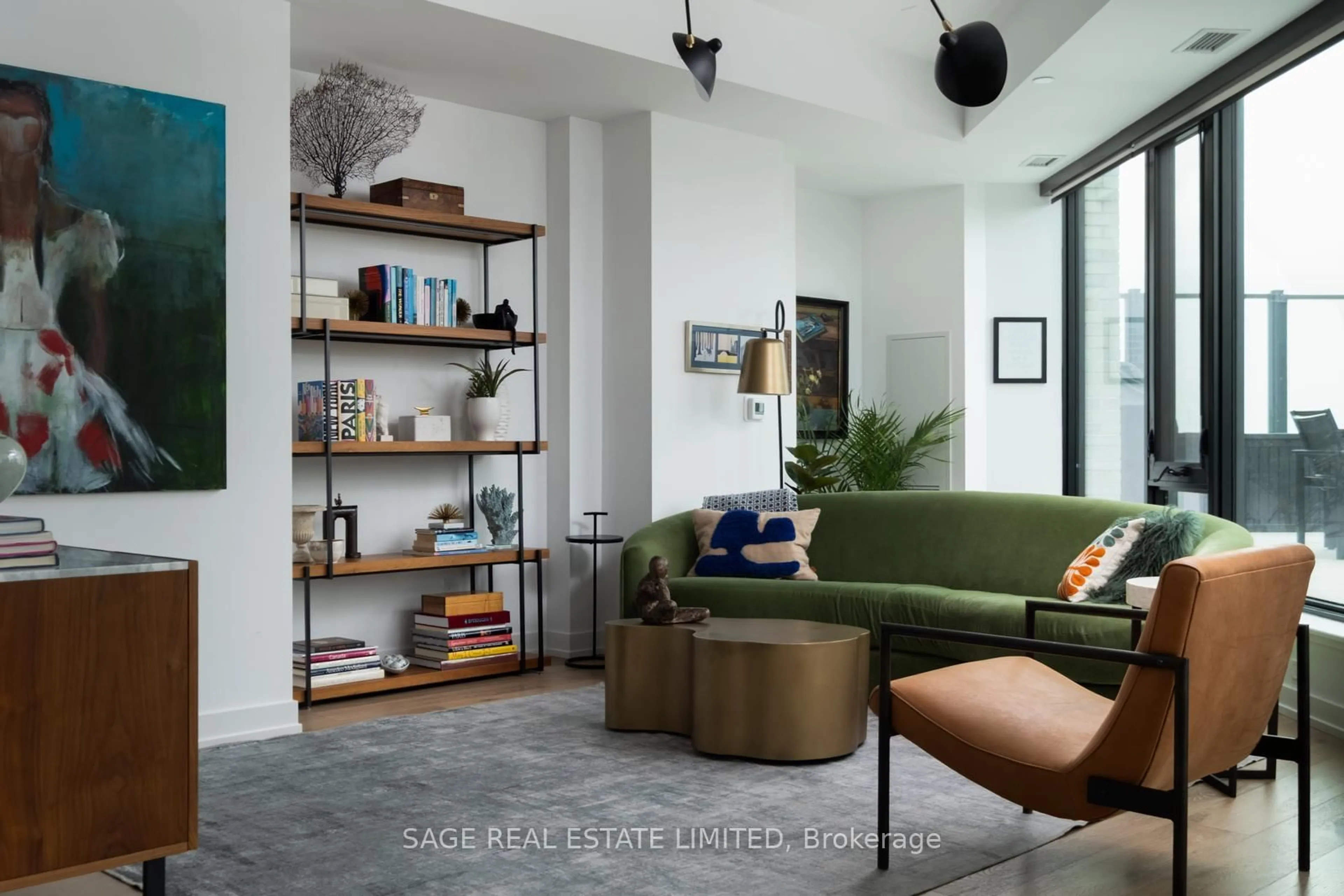 Living room with furniture, cement floor for 200 Sudbury St #1301, Toronto Ontario M6J 0H1