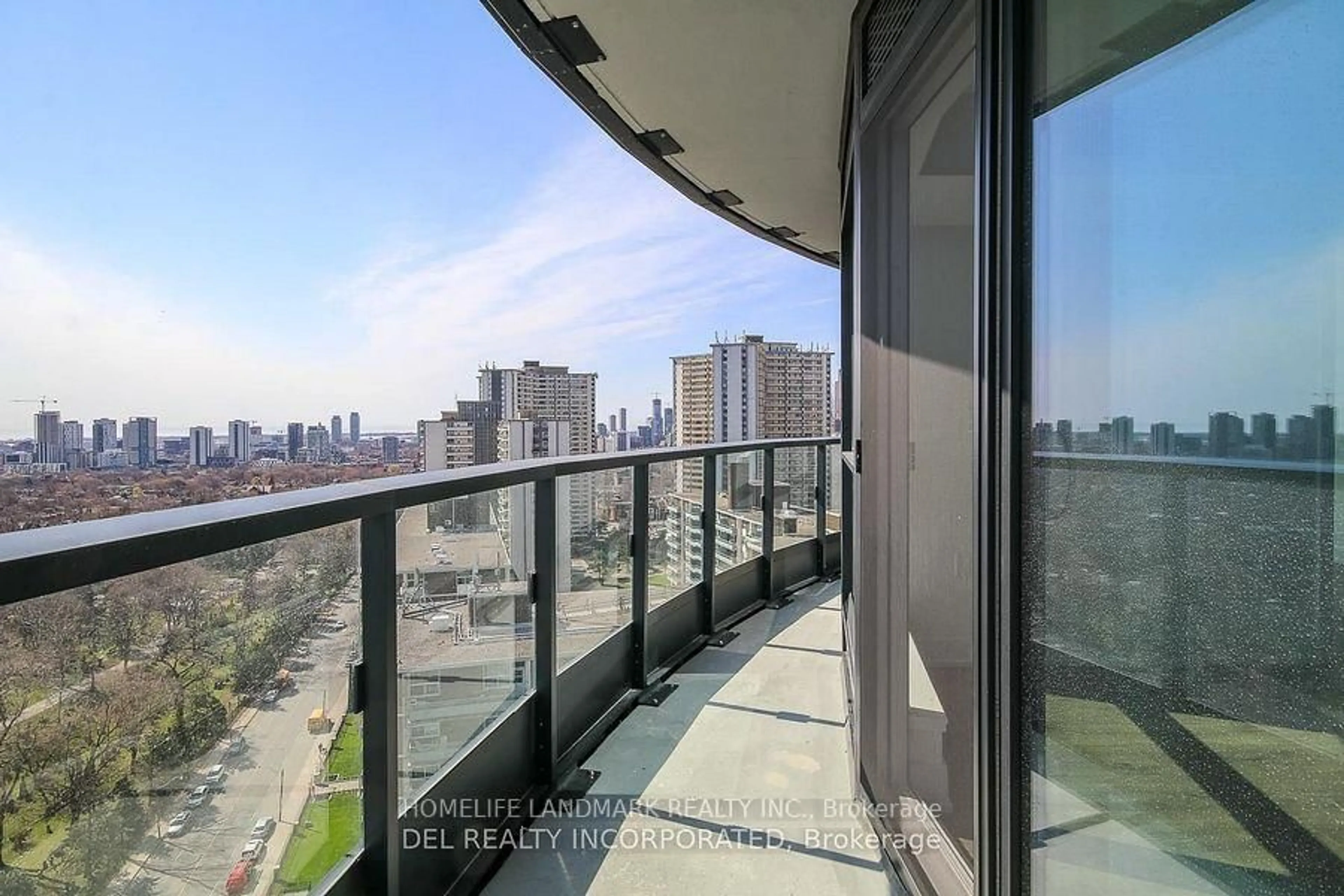 Balcony in the apartment, city buildings view from balcony for 585 Bloor St #3318, Toronto Ontario M4W 0B3