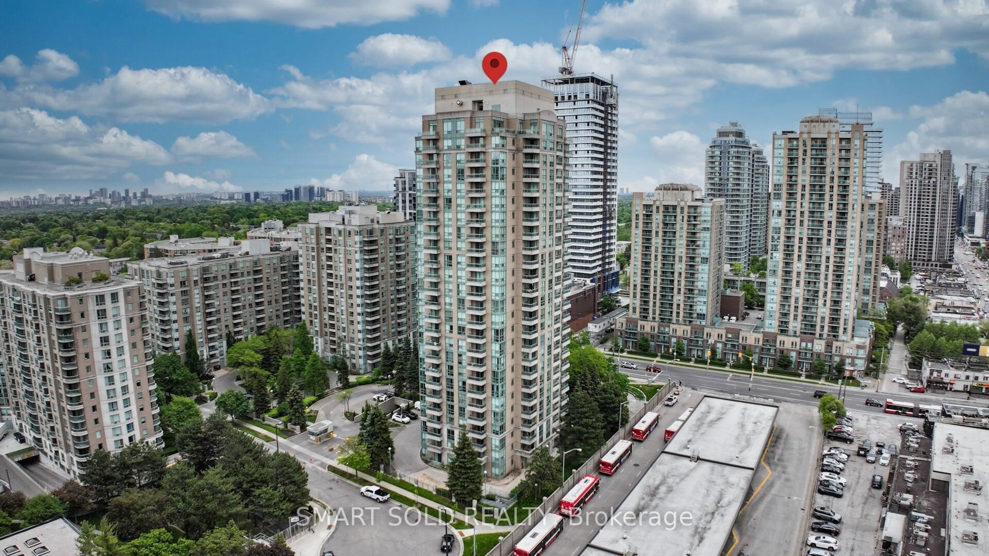 A pic from outside/outdoor area/front of a property/back of a property/a pic from drone, city buildings view from balcony for 1 Pemberton Ave #1608, Toronto Ontario M2M 4L9