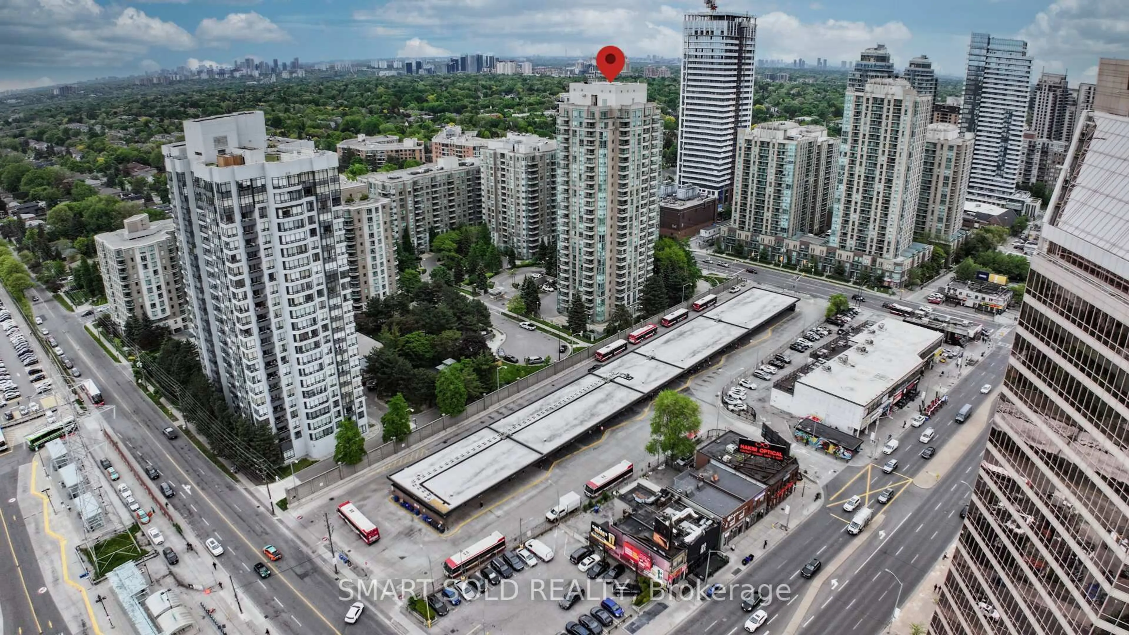 A pic from outside/outdoor area/front of a property/back of a property/a pic from drone, city buildings view from balcony for 1 Pemberton Ave #1608, Toronto Ontario M2M 4L9