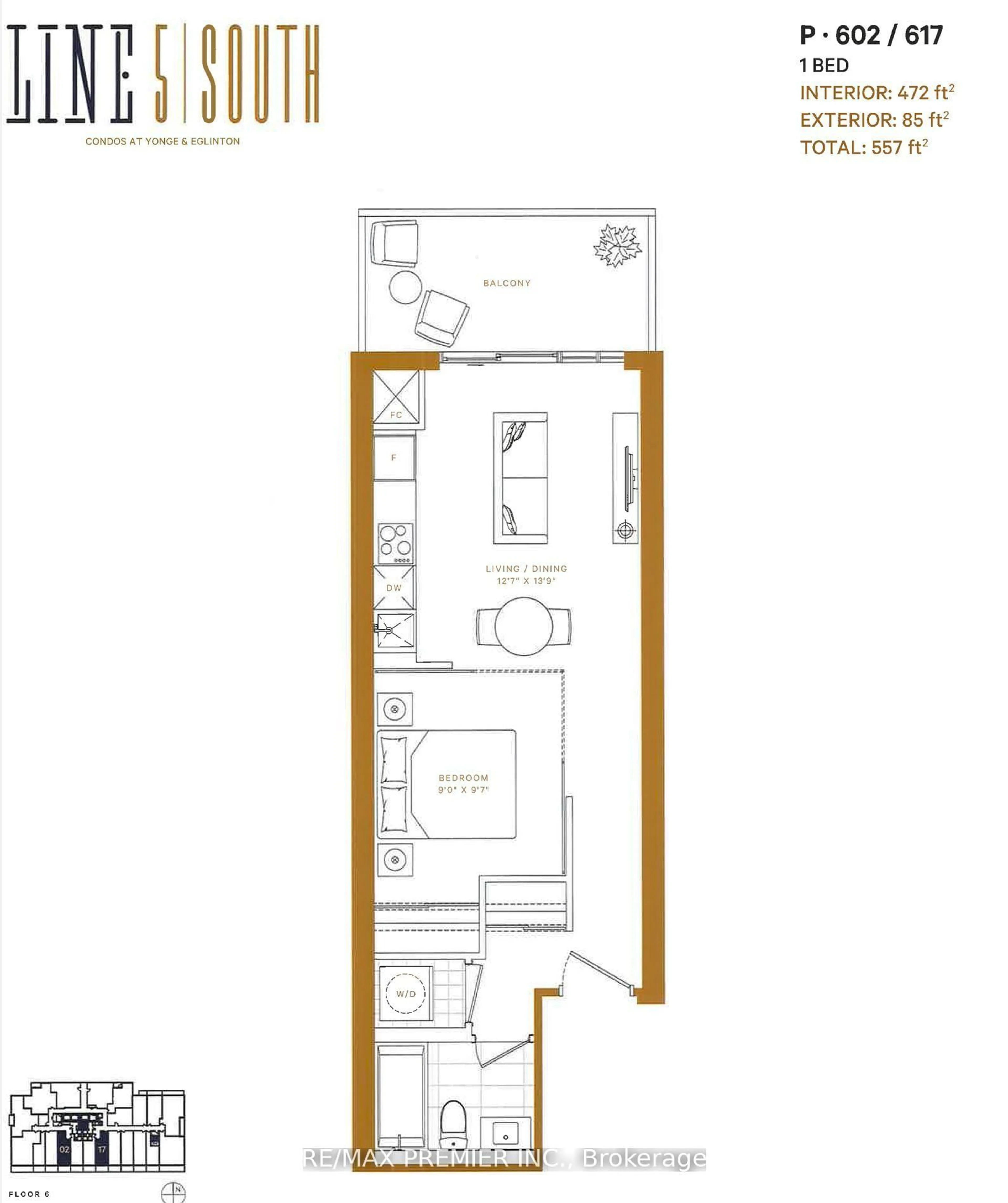 Floor plan for 127 Broadway Ave #617, Toronto Ontario M4P 1V3