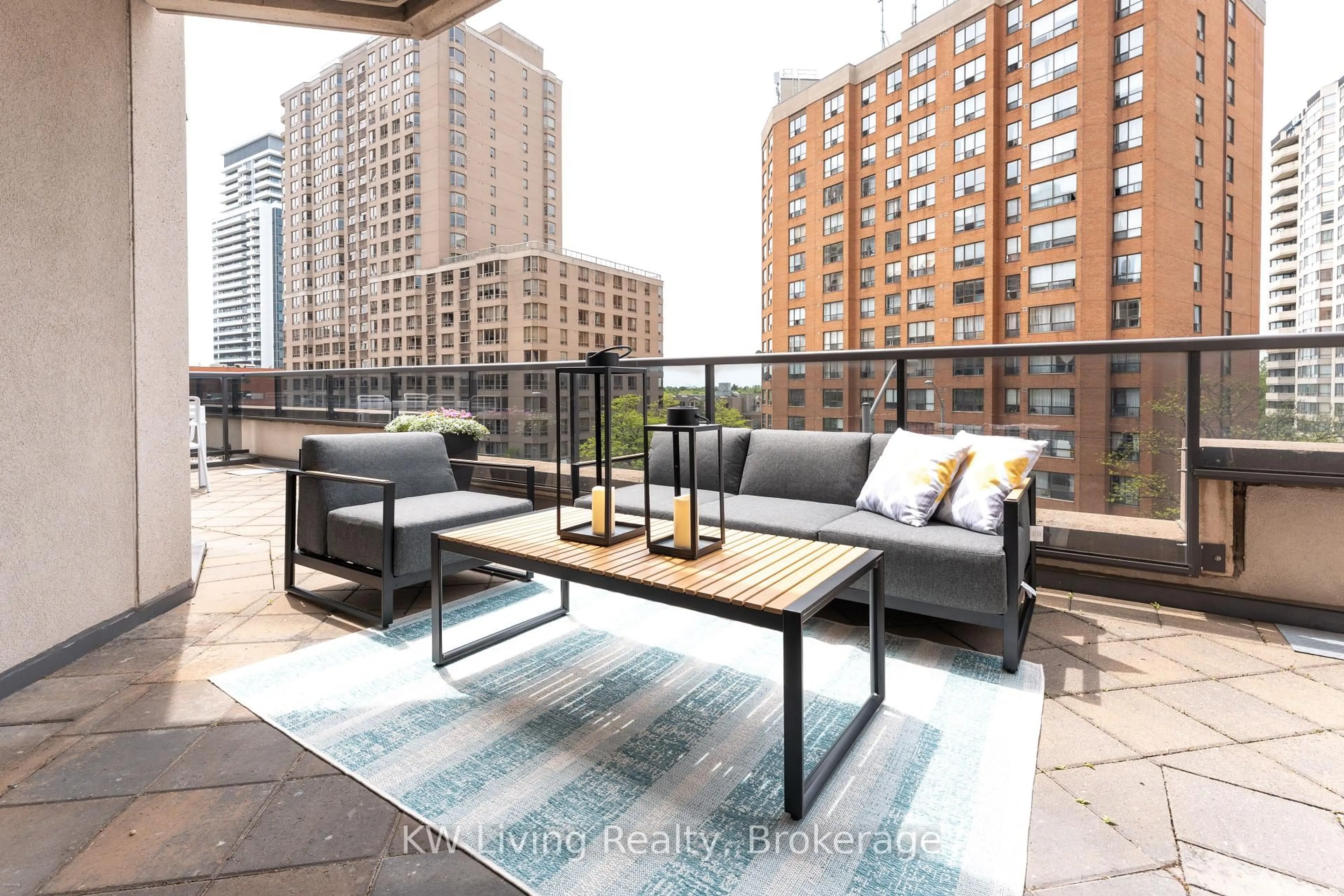 Patio, city buildings view from balcony for 500 Doris Ave #327, Toronto Ontario M2N 0C1