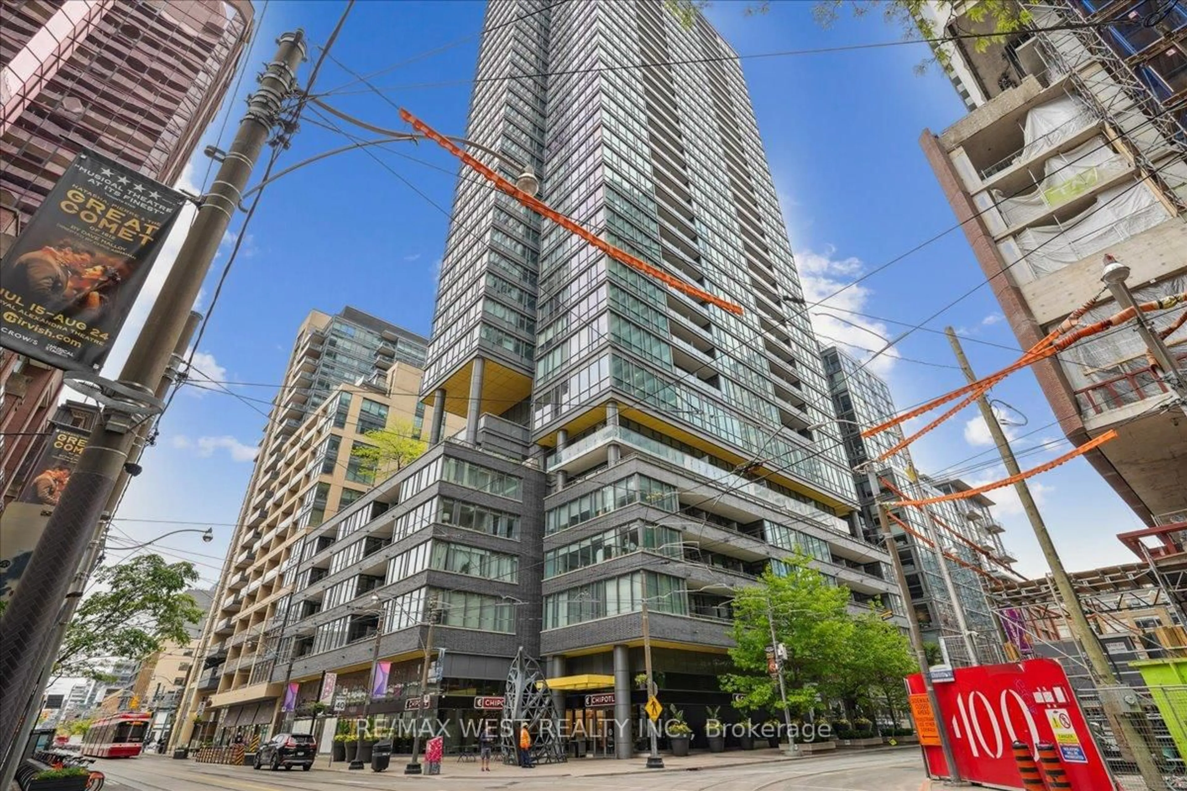 Patio, city buildings view from balcony for 8 Charlotte St #1106, Toronto Ontario M5V 0K4