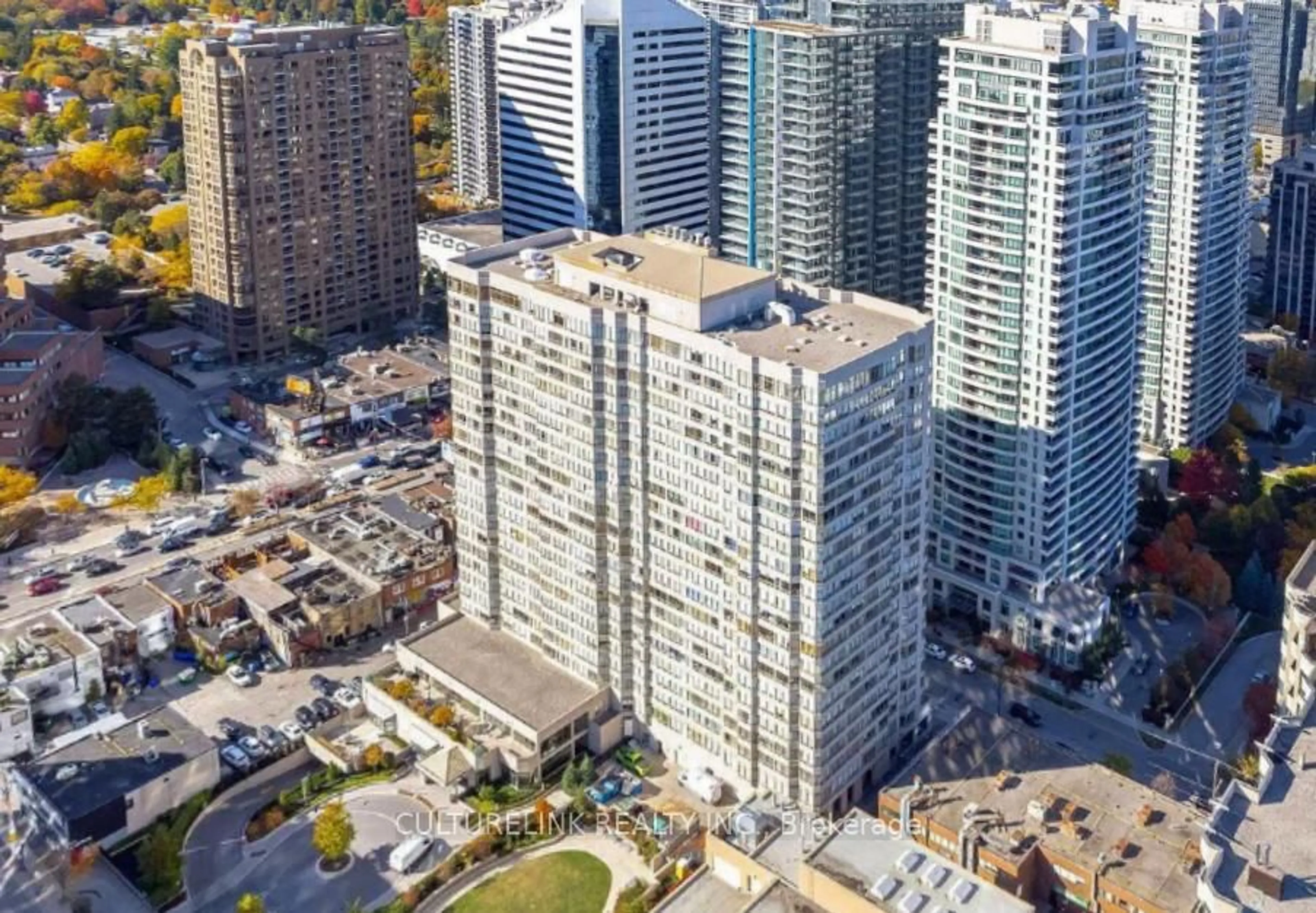 A pic from outside/outdoor area/front of a property/back of a property/a pic from drone, city buildings view from balcony for 30 Greenfield Ave #2215, Toronto Ontario M2N 6N3