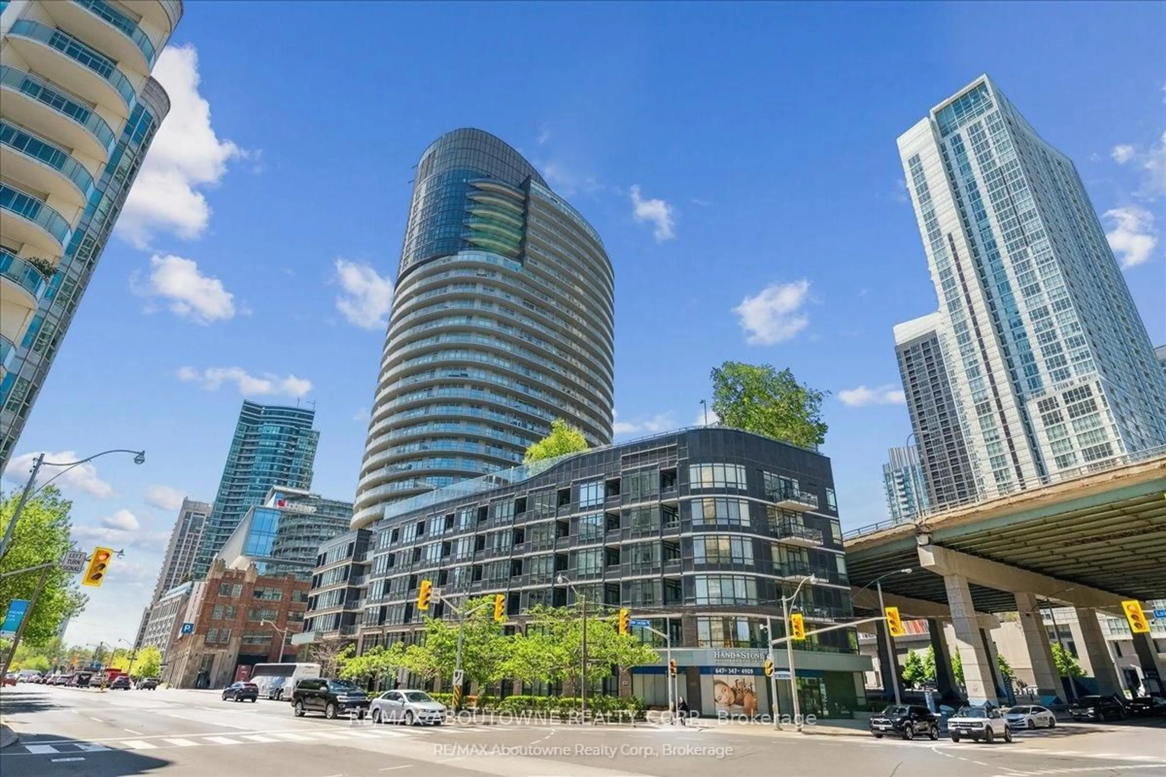 Patio, city buildings view from balcony for 38 Dan Leckie Way #608, Toronto Ontario M5V 2V6