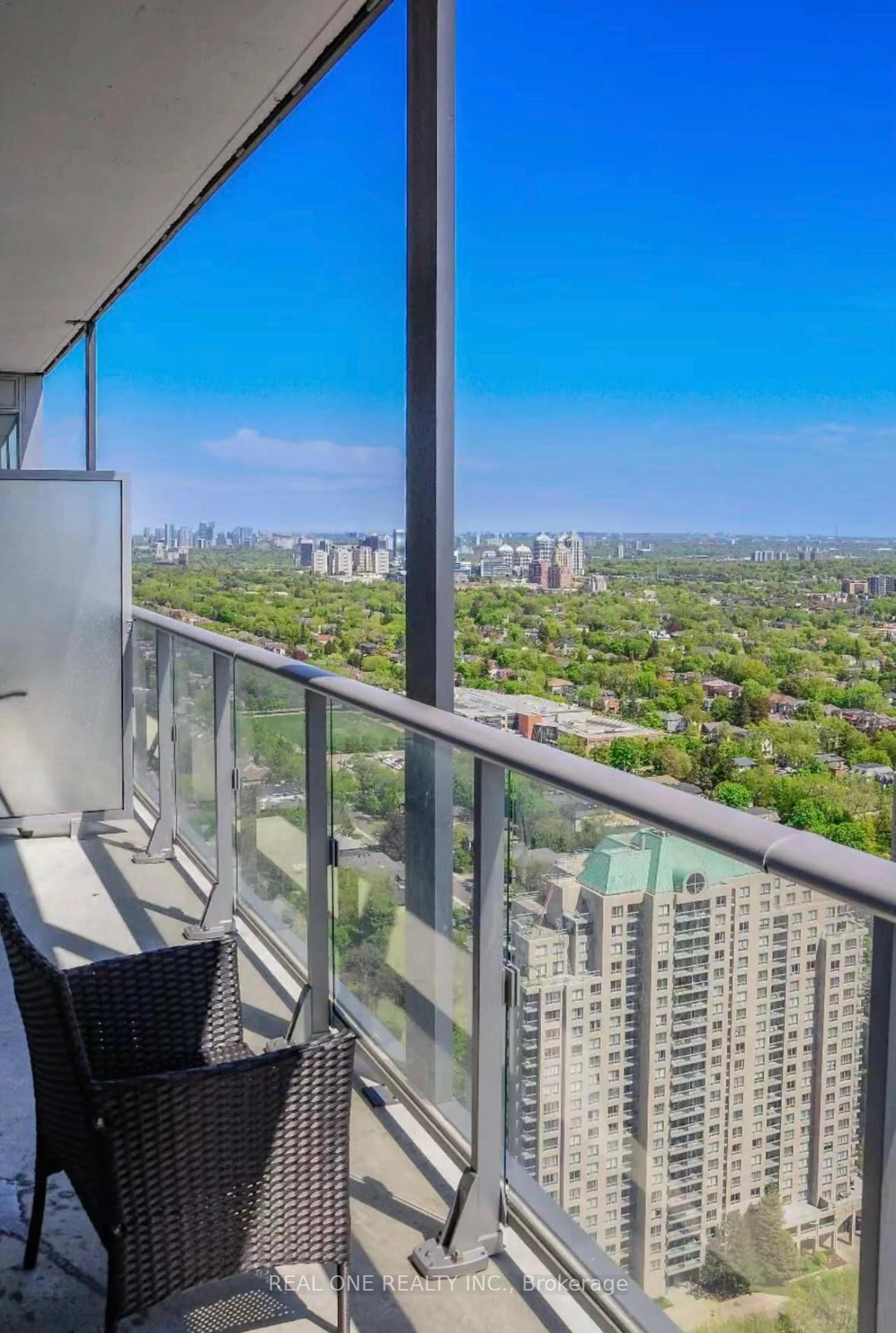 Balcony in the apartment, city buildings view from balcony for 5180 Yonge St #3405, Toronto Ontario M2N 5P6