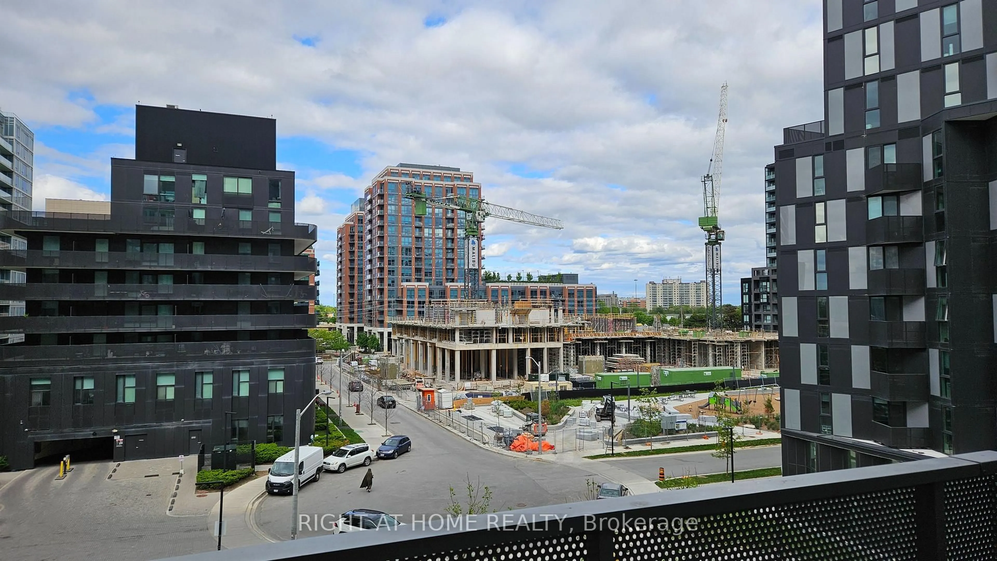 A pic from outside/outdoor area/front of a property/back of a property/a pic from drone, city buildings view from balcony for 38 Monte Kwinter Crt #507, Toronto Ontario M3H 0E2