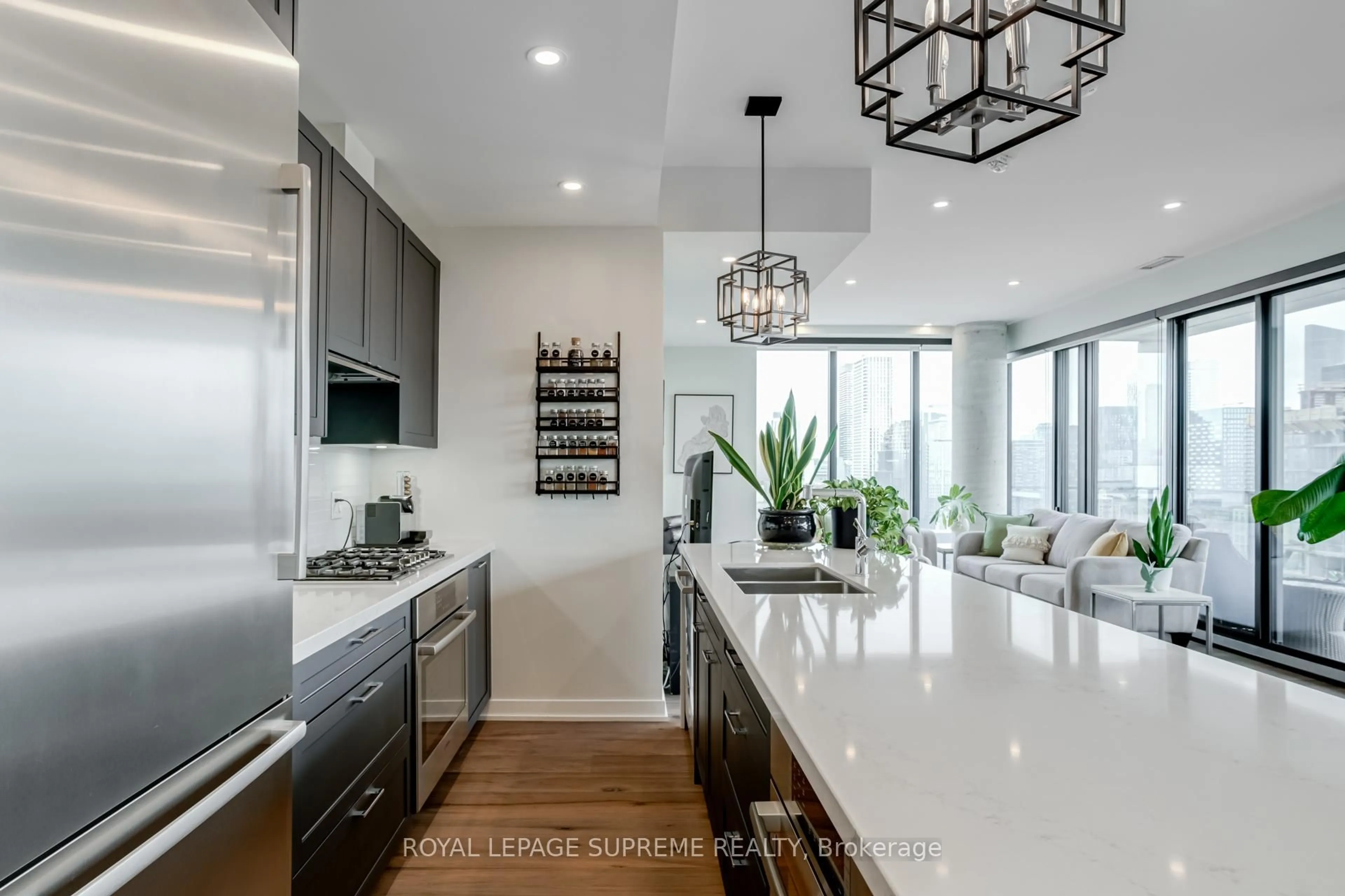Contemporary kitchen, ceramic/tile floor for 55 Ontario St #2406, Toronto Ontario M5A 0T8