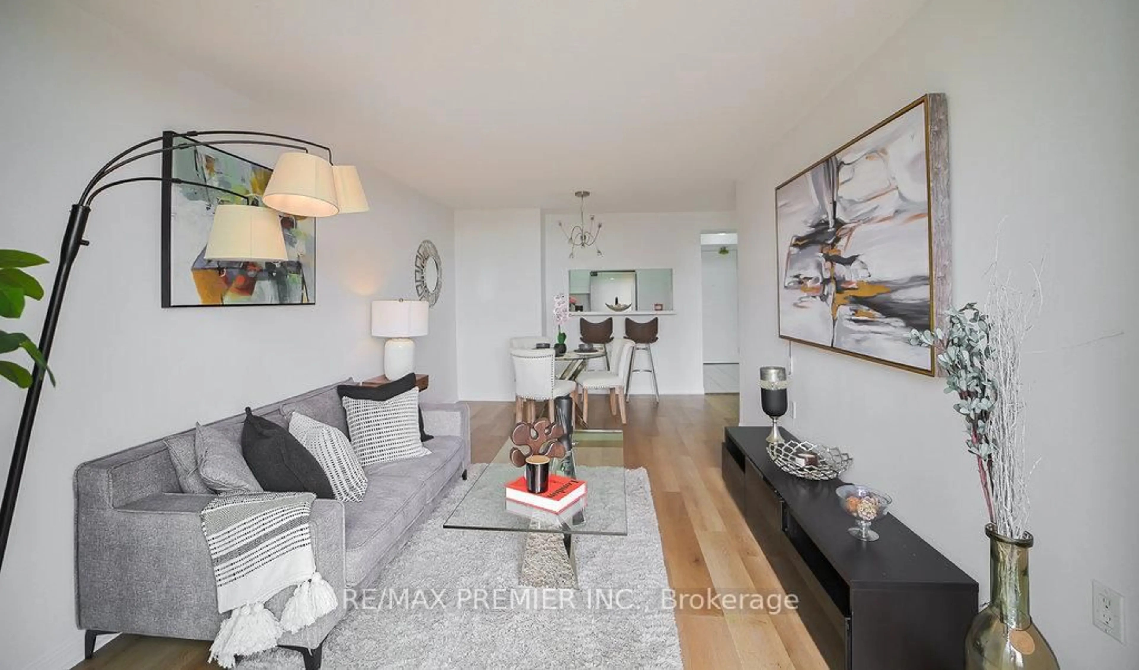 Living room with furniture, wood/laminate floor for 650 Lawrence Ave #639, Toronto Ontario M6A 3E8