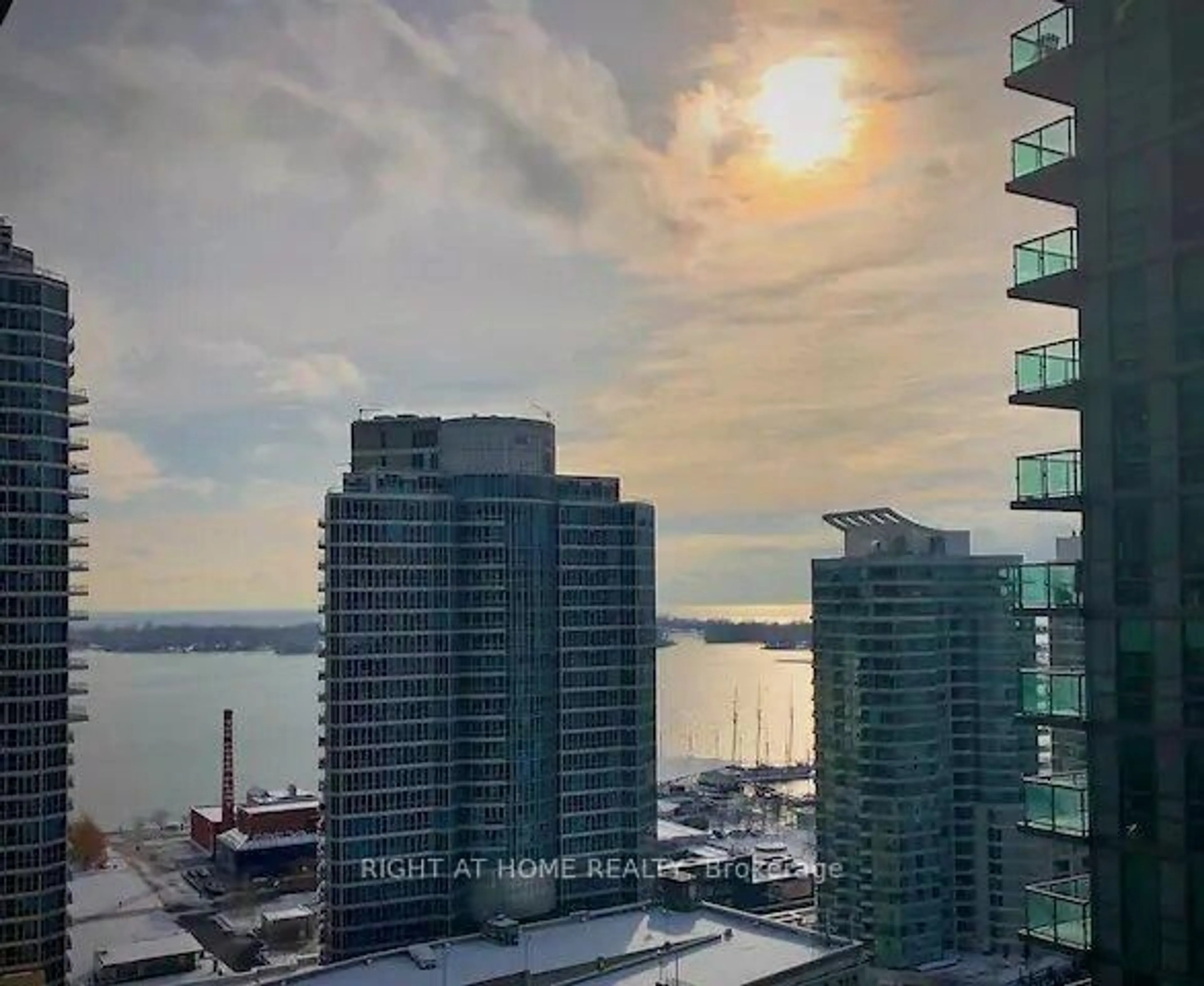 Balcony in the apartment, city buildings view from balcony for 12 York St #1905, Toronto Ontario M5J 0A9