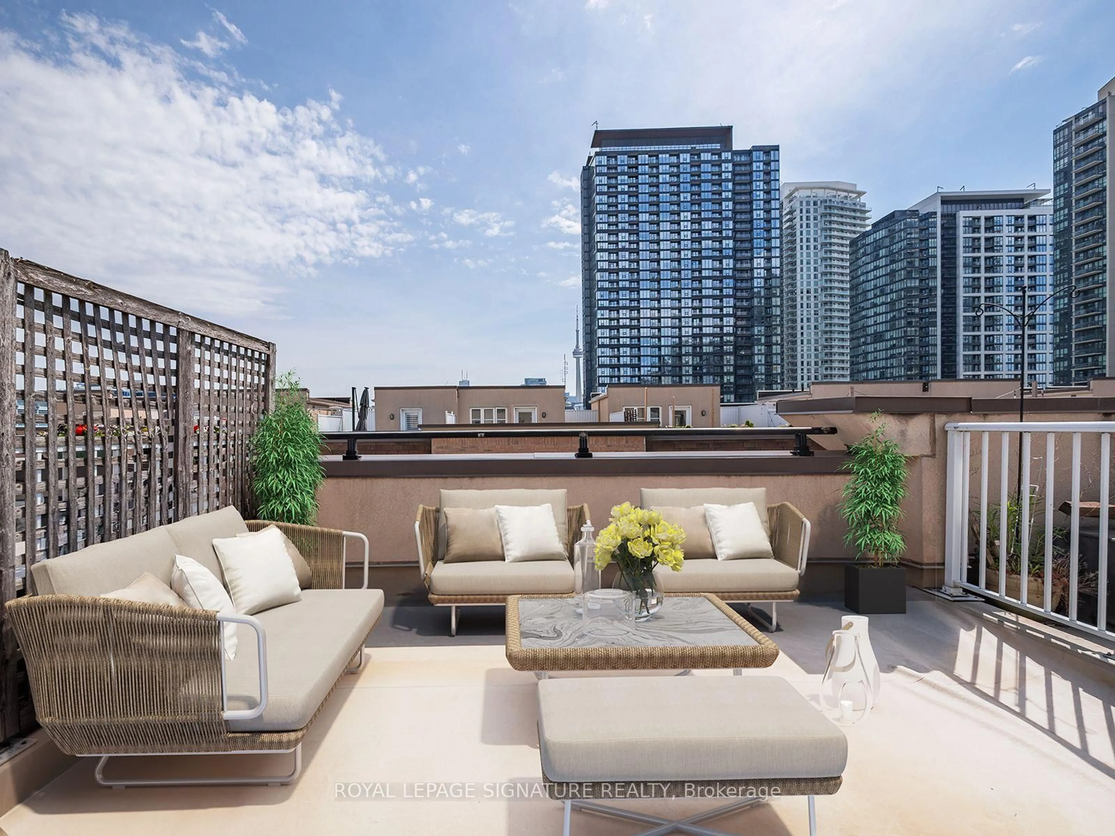 Patio, city buildings view from balcony for 42 Western Battery Rd #712, Toronto Ontario M6K 3P1