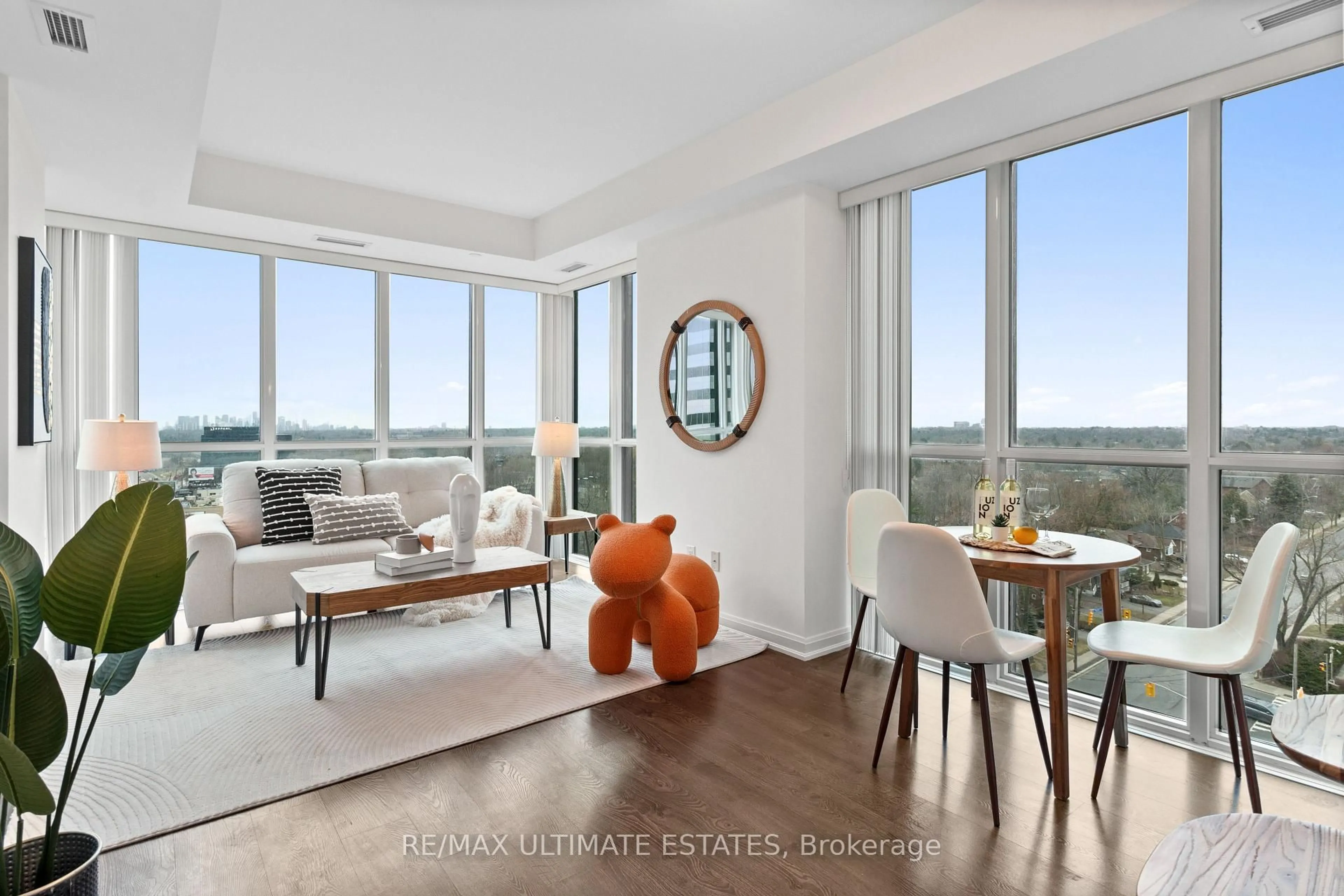 Living room with furniture, wood/laminate floor for 9 Bogert Ave #803, Toronto Ontario M2N 0H3