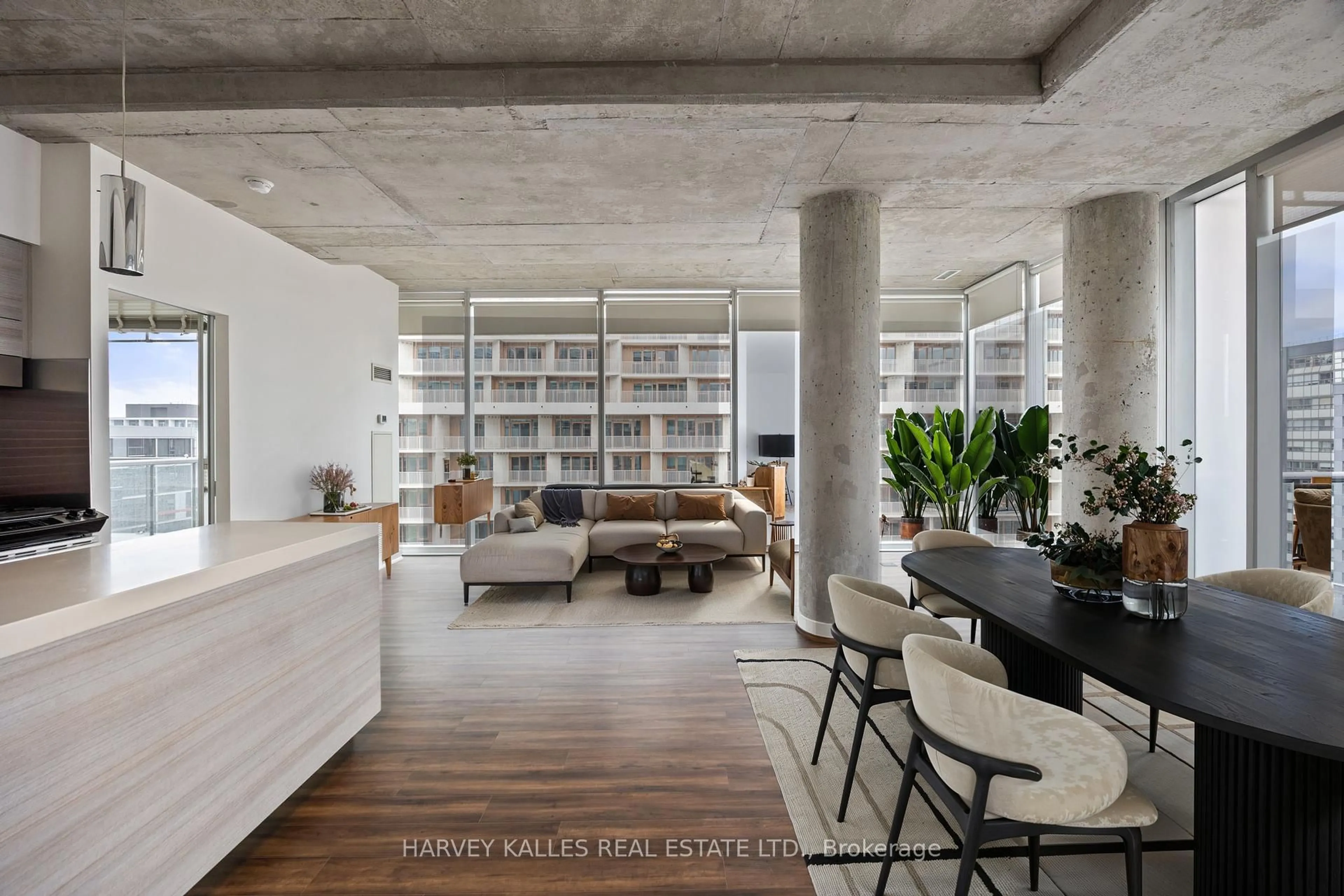 Living room with furniture, cement floor for 552 Wellington St #1305, Toronto Ontario M5V 2V5