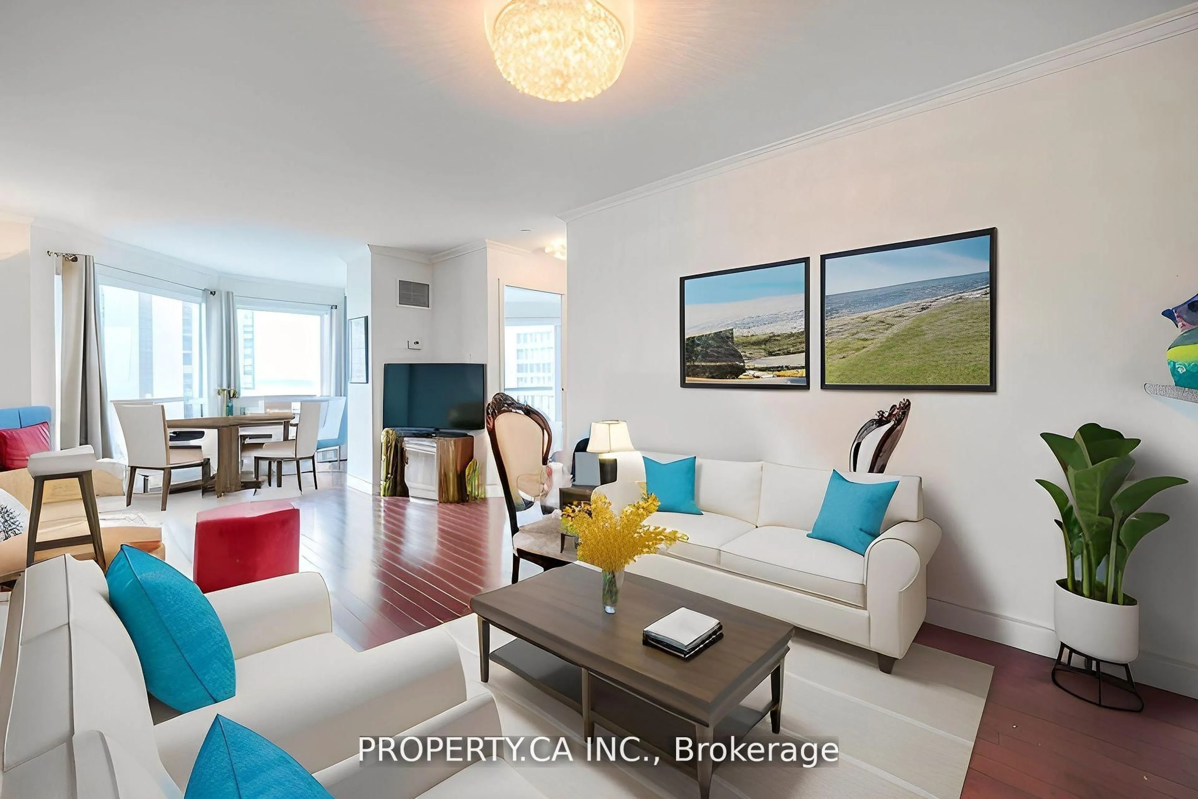 Living room with furniture, wood/laminate floor for 10 Queens Quay #1006, Toronto Ontario M5J 2R9