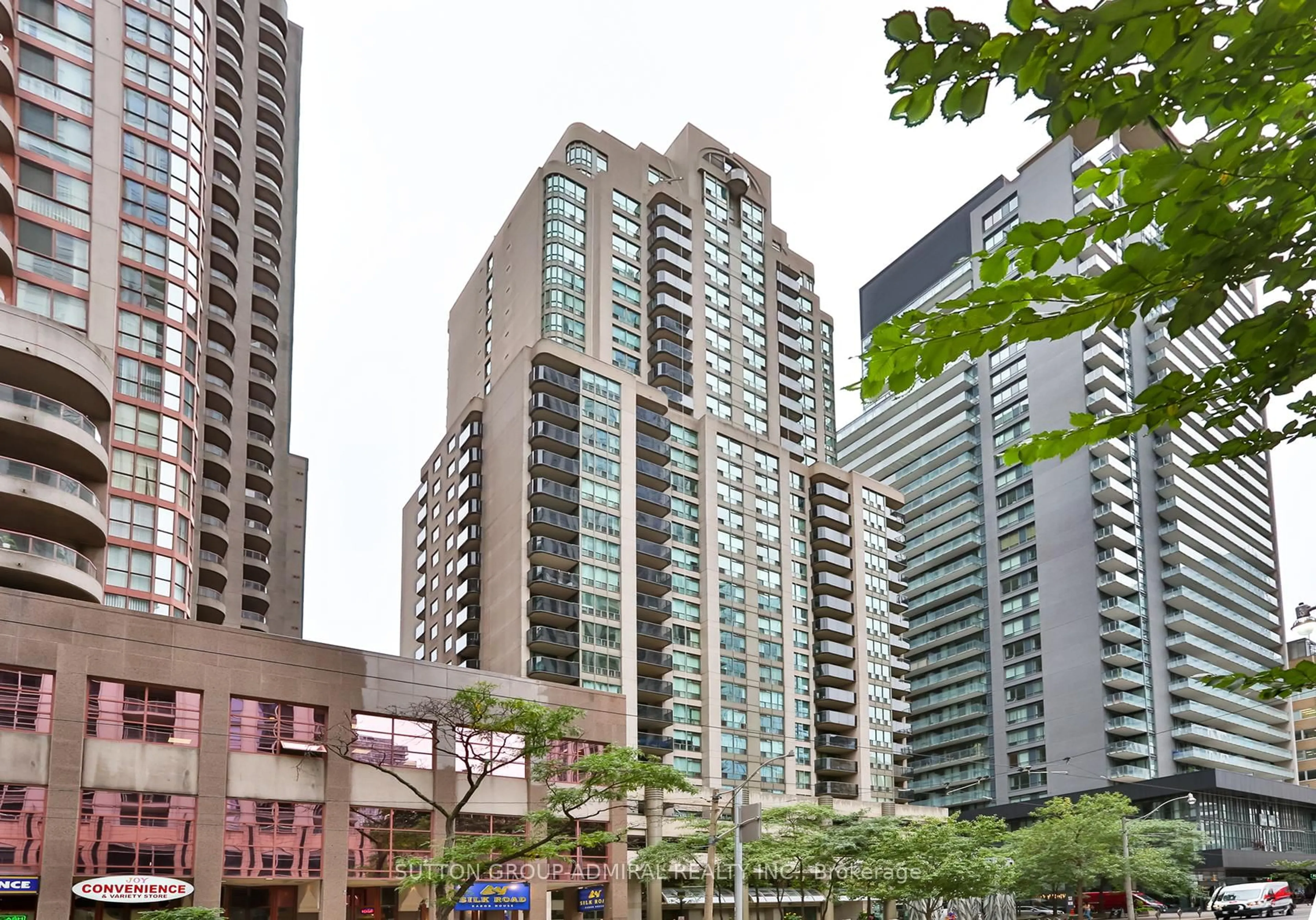 Patio, city buildings view from balcony for 750 Bay St #2002, Toronto Ontario M5G 1N6
