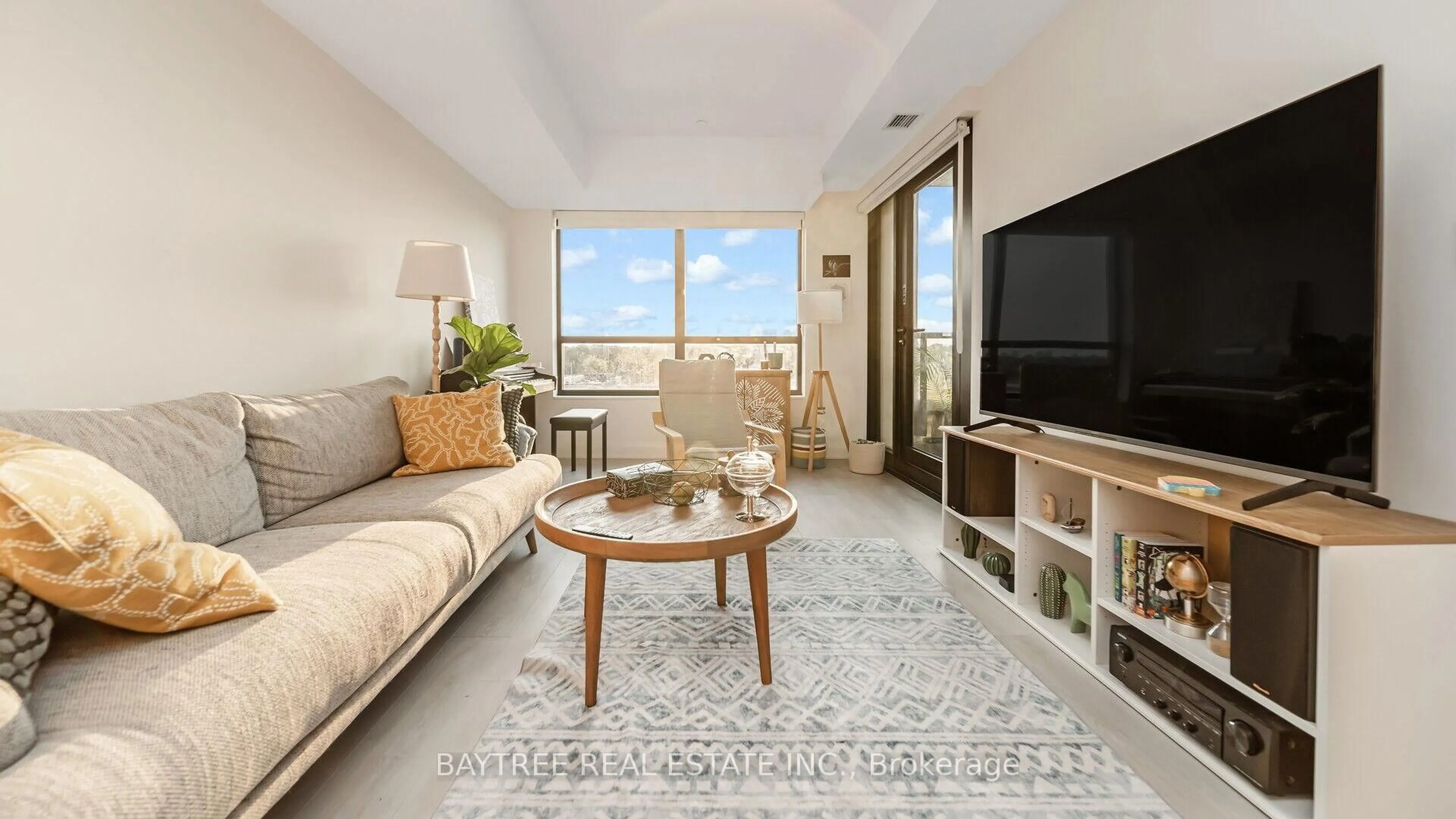 Living room with furniture, unknown for 33 Frederick Todd Way #613, Toronto Ontario M4G 0C9